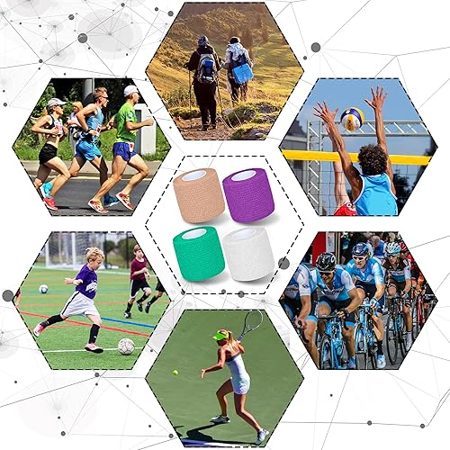 Vista 7 de Paquete de 8 vendajes autoadhesivos de 2 pulgadas x 5 yardas, vendaje elástico cohesivo autoadherente para atletismo, muñeca, tobillo, rodillas