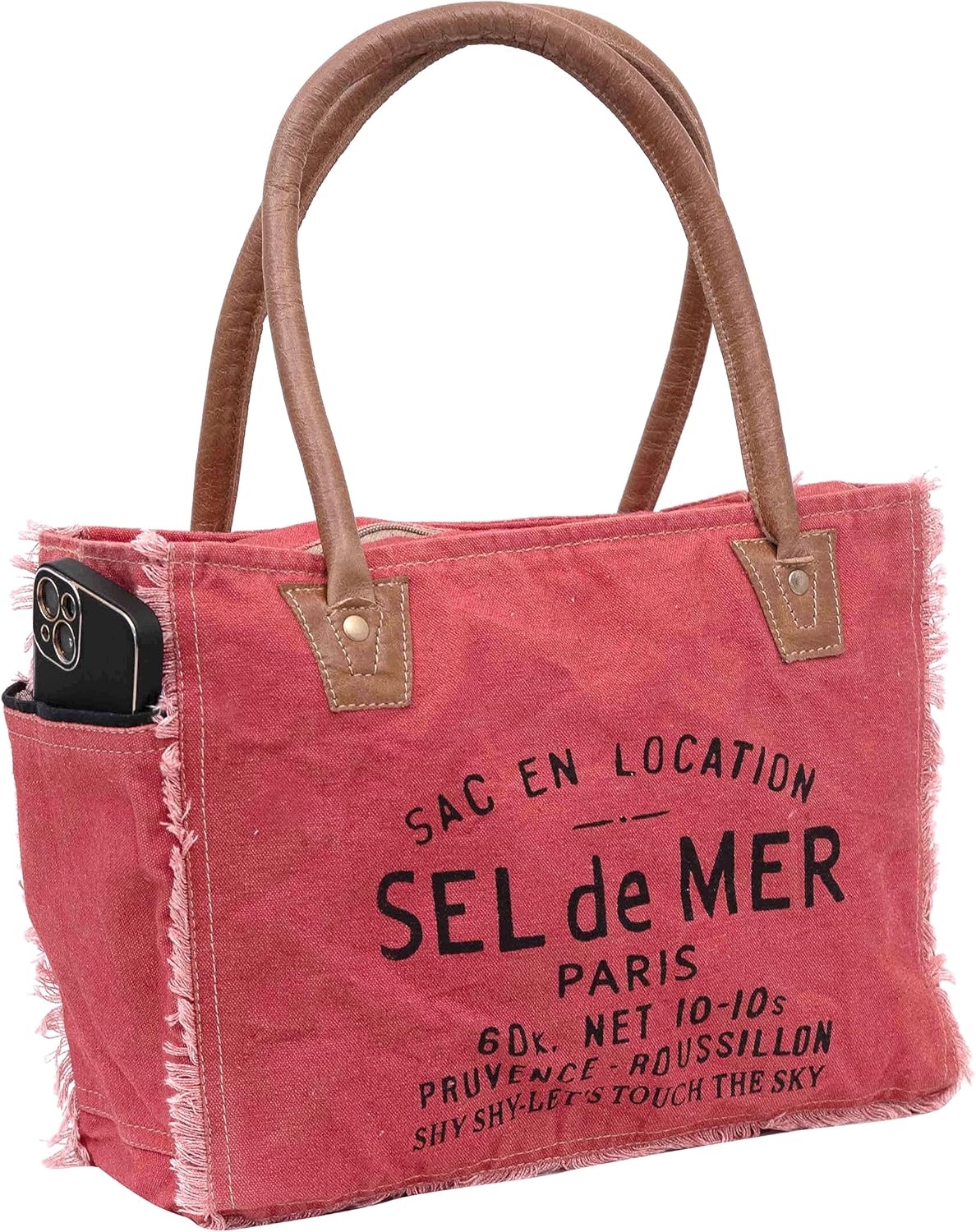 Shy Shy Bags Sel De Mer Canvas & Cowhide Tote Bag - Upcycled Radiant Leather Hand Bag - Image 6