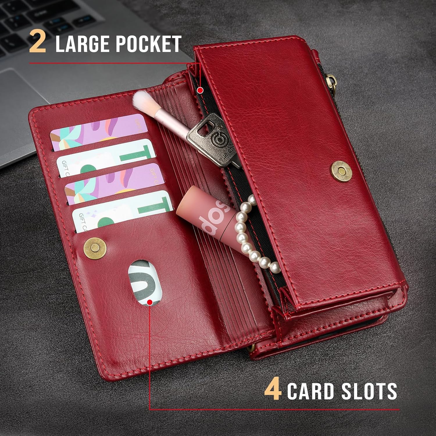 Phone Case for Samsung Galaxy S20 Ultra 5G Wallet Magnetic Detachable Cell Cover with Tempered Glass Screen Protector Strap Flip Zipper Card Holder S20ultra 20S S 20 A20 S2O 20ultra G5 Red