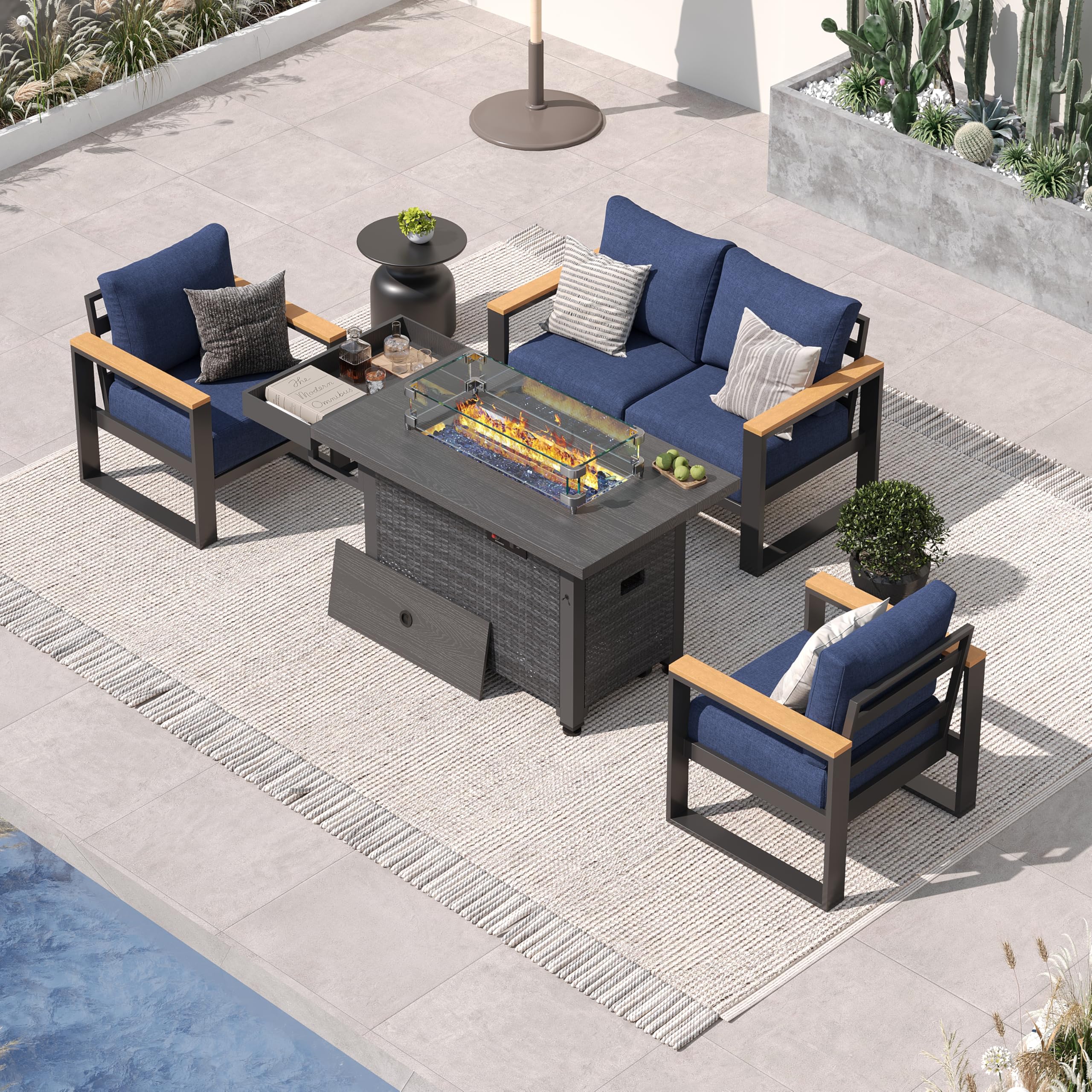 Sundale Outdoor Aluminum Patio Furniture Set with Wicker Fire Pit Table