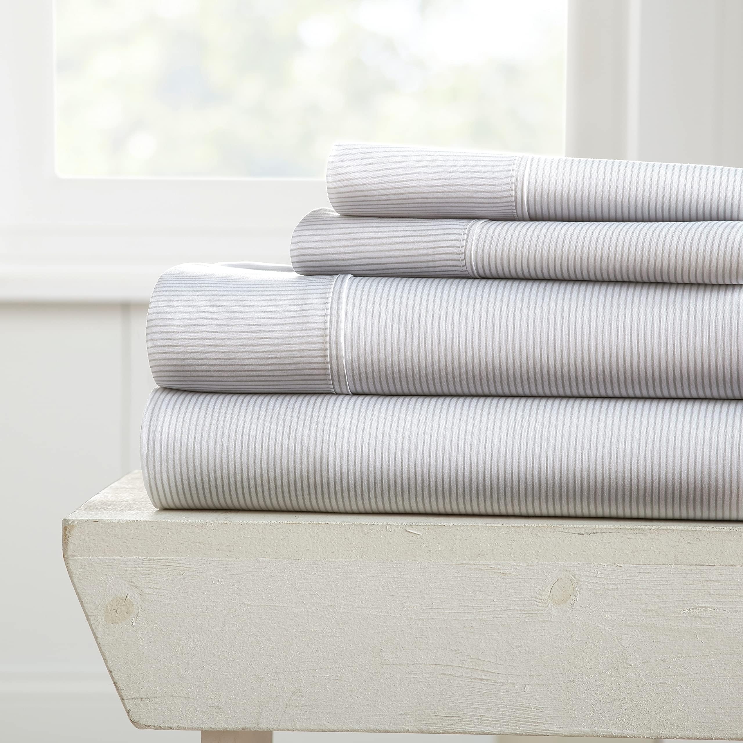 3 Piece Twin Bedding Sheet Set (Light Gray Pinstriped) - Sleep Better Than Ever with These Ultra-Soft & Cooling Bed Sheets for Your Twin Size Bed - Deep Pocket Fits 16" Mattress
