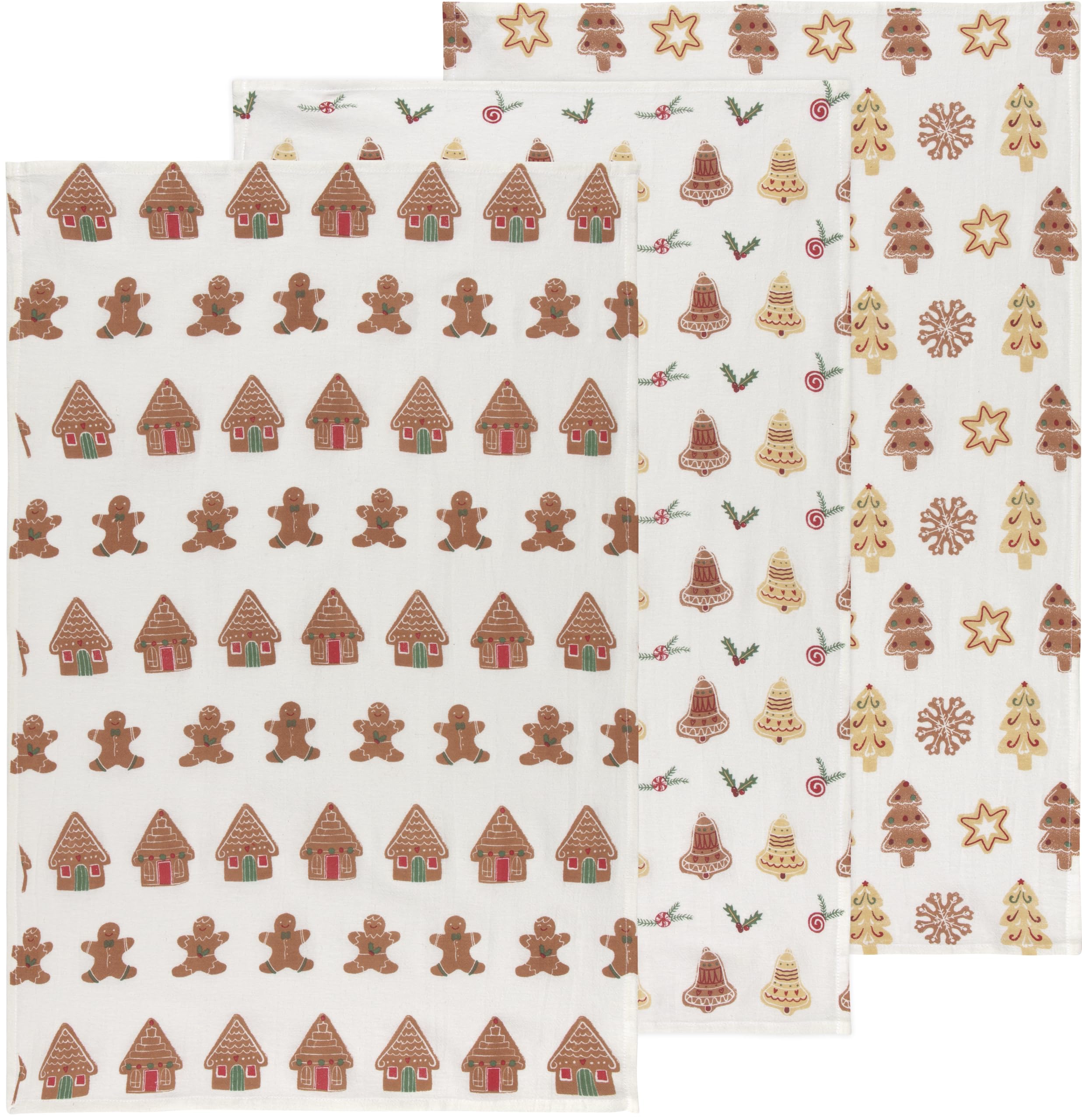 Now Designs Christmas Cookies Cotton Floursack Kitchen Dish Towels, Set of 3, W20 x L30in