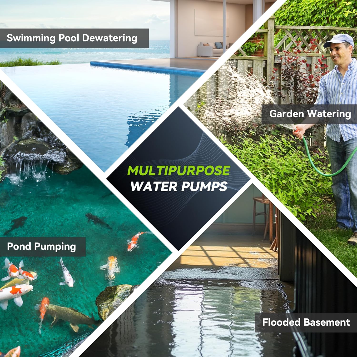 PUMPMAN 1/4HP Portable Water Pump, 2110GPH Submersible Utility Pump with 3/4” Garden Hose Check Valve Adapter Electric Sump Pump, 120V, Removal for Pool Draining Basement Hot Tubs Garden