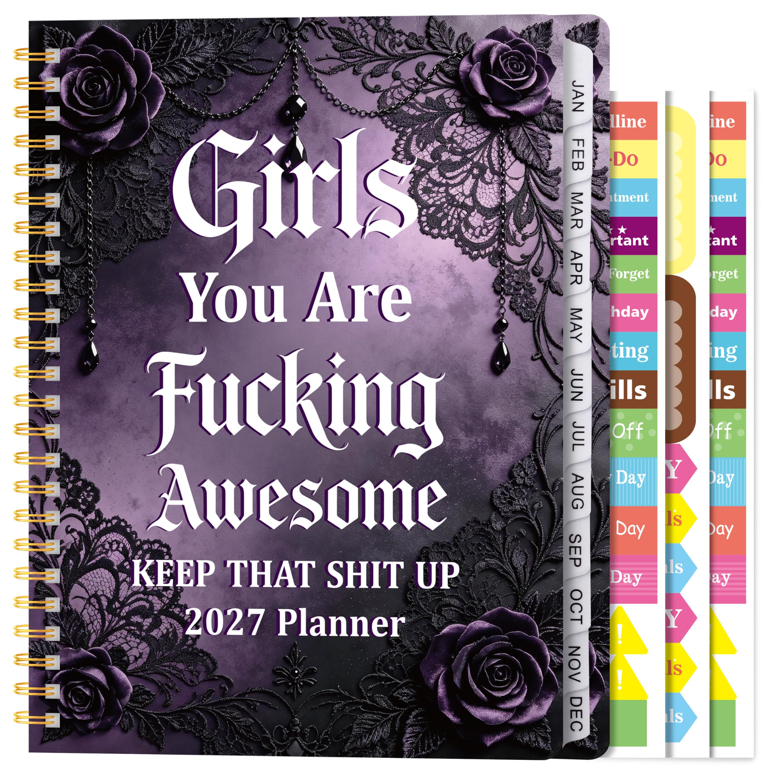PANTIDE 2027 A5 Planner Purple Lace Sweary Weekly and Monthly Planner Gift