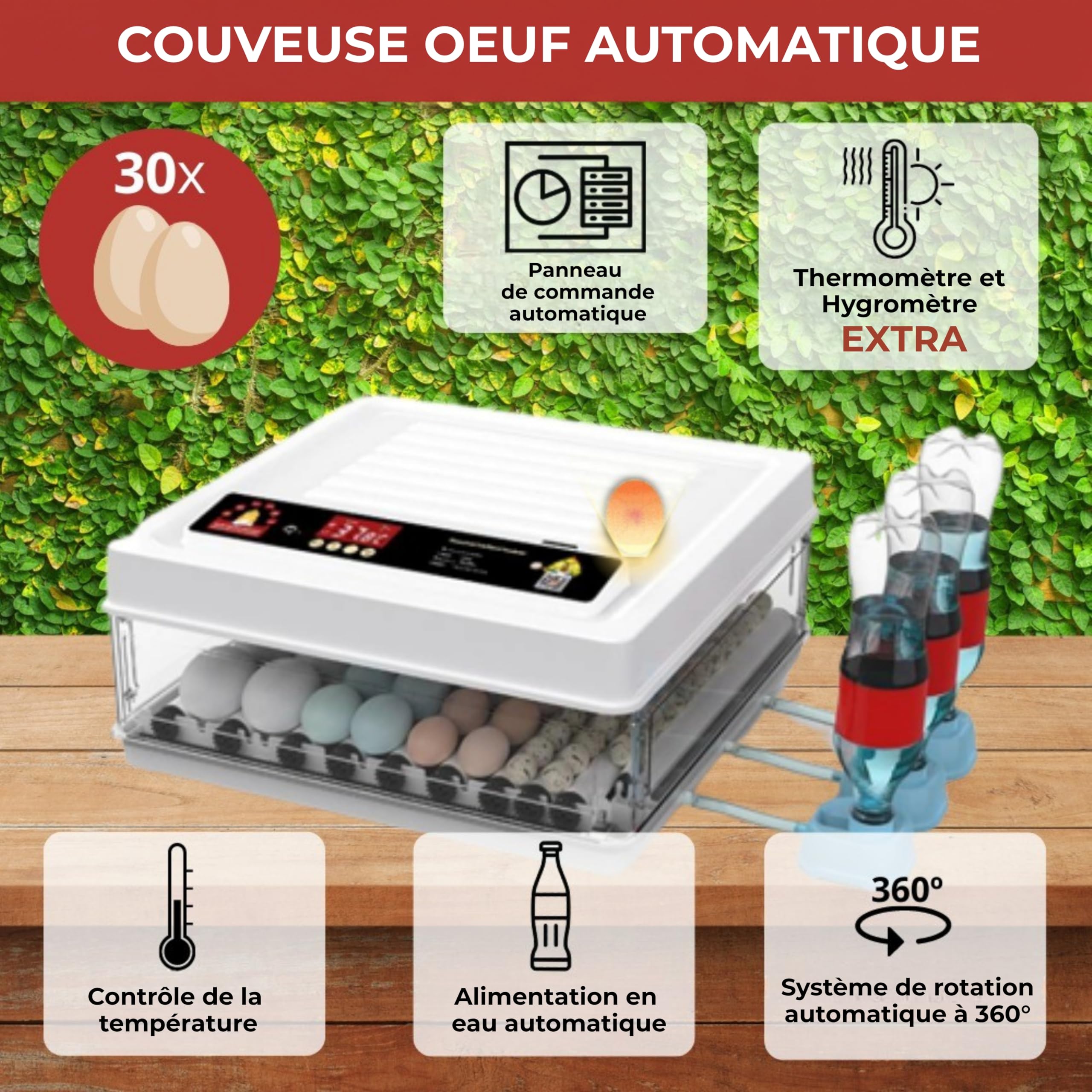 Arcanix Couveuse Oeuf Automatique Professionnelle 30 d'œufs poule ou 75 Œufs de Caille – Incubateur Œuf avec Volteo Rotation Contrôle de Température et Humidité Thermomètre et Hygromètre