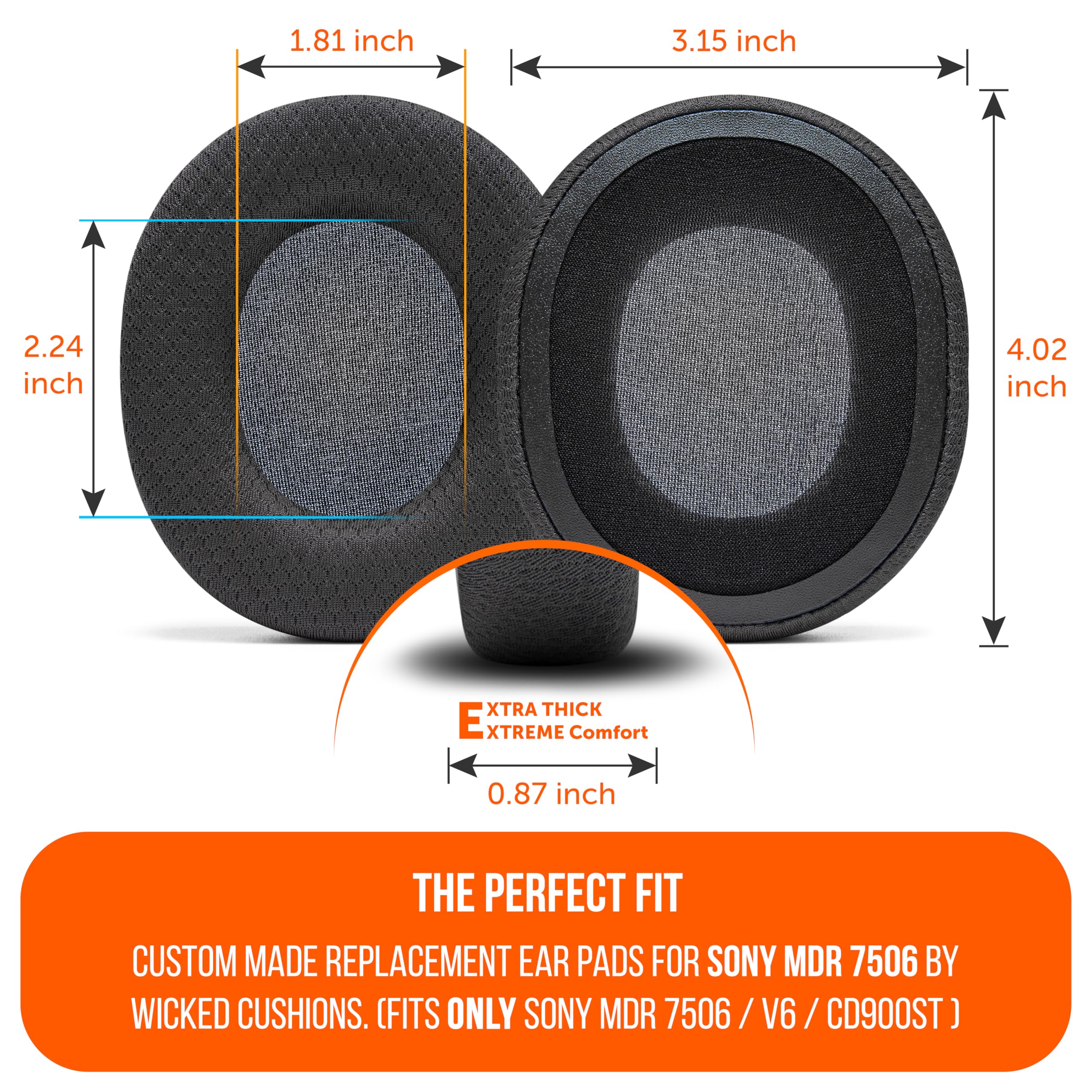 Coussinets D'oreille De Rechange WC Wicked Cushions Pour Sony MDR 7506 | Cuir Plus Doux, Durabilitu00e9 Inu00e9galu00e9e | Compatible Avec MDR 7506 / MDR V6 / MDR CD900ST | Airweave Black