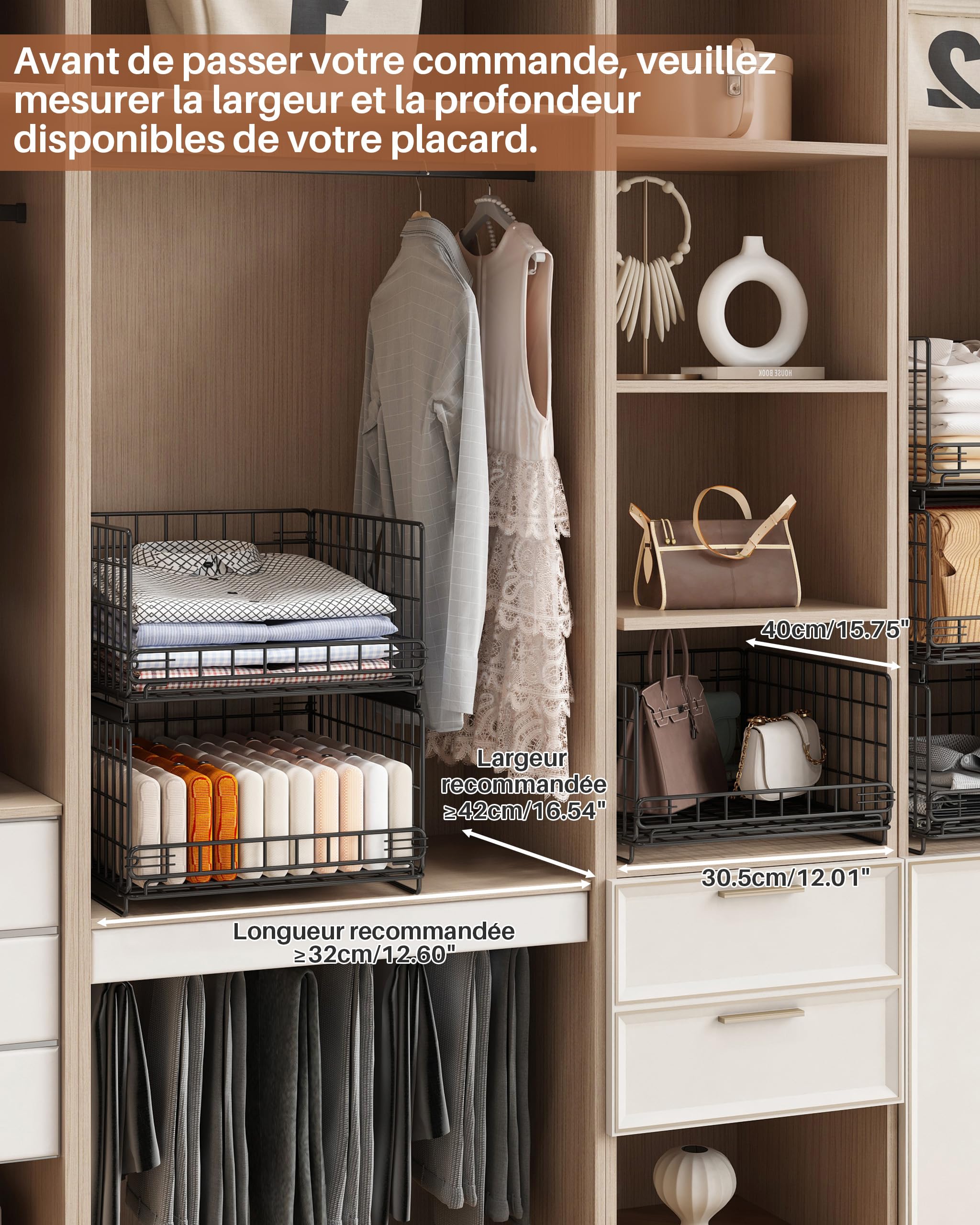 UMDONX Organisateur Coulissant à 3 Pièces - Organiseurs de Tiroirs Rangement - Vetement Dressing Boîte de Rangement pour Armoire-Noir