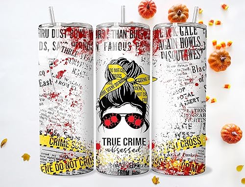 Miniatura 3 de 20oz Skinny Tumbler with Metal Straw & Lid - Messy Bun True Crime Obsessed Gift for Women - Perfect for True Crime Documentary Lovers
