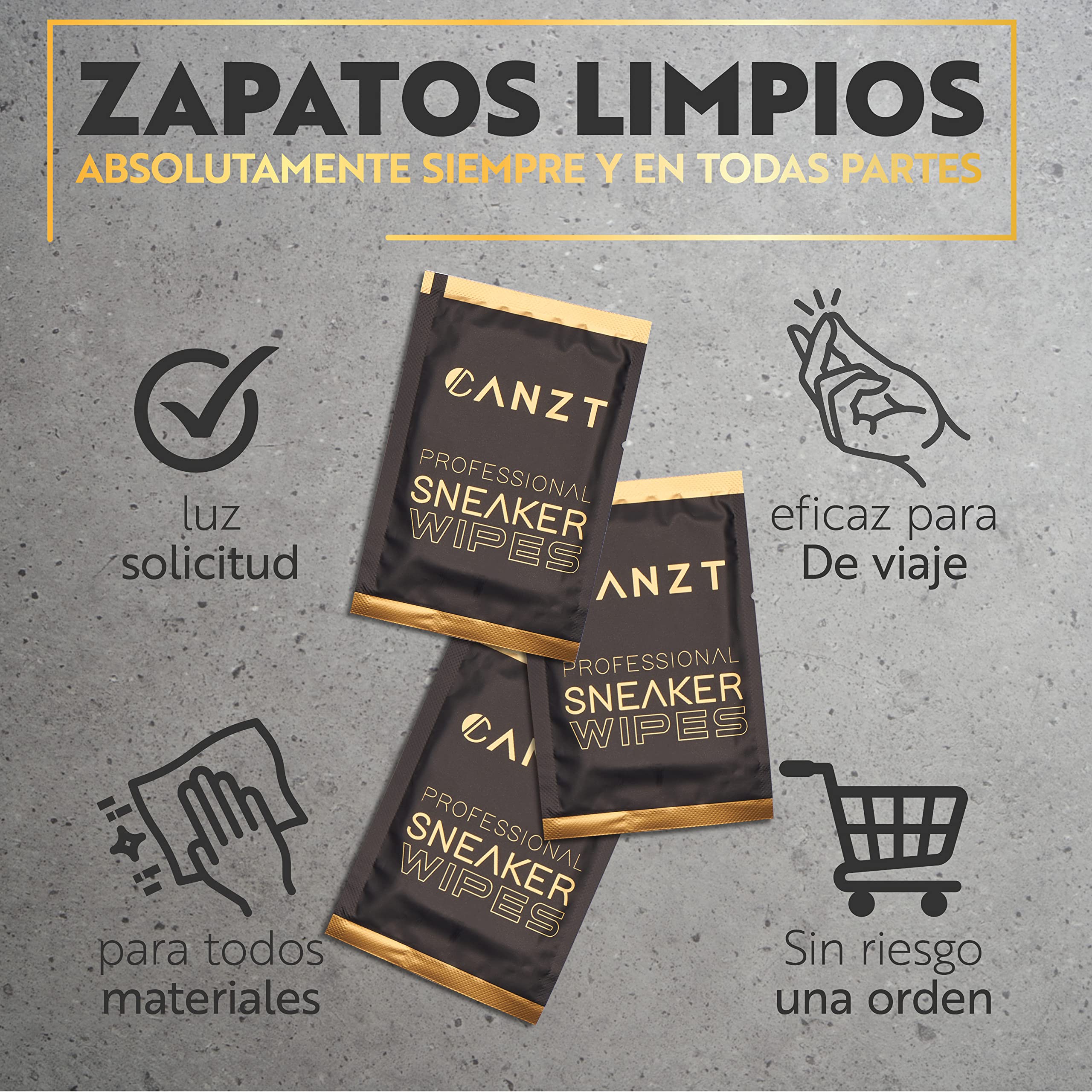 Canzt Sneaker Wipes – Toallitas limpiadoras para zapatillas y calzado, limpieza rápida y eficaz en cuero, ante, nubuck y tejido – Pack de 30 unidades individuales