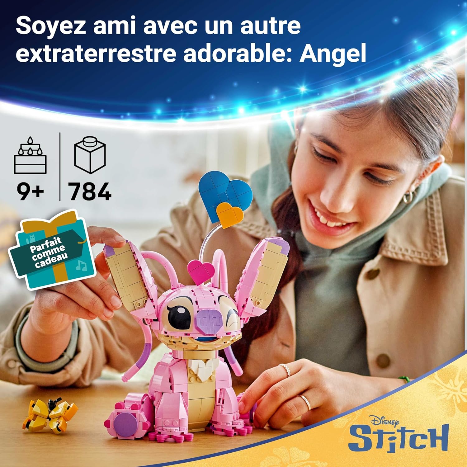 LEGO | Disney Angel 43257 – Figurine Lilo & Stitch articulée, 784 pièces, 25 cm, avec 3 cœurs flottants & papillon, dès 9 ans - Image secondaire