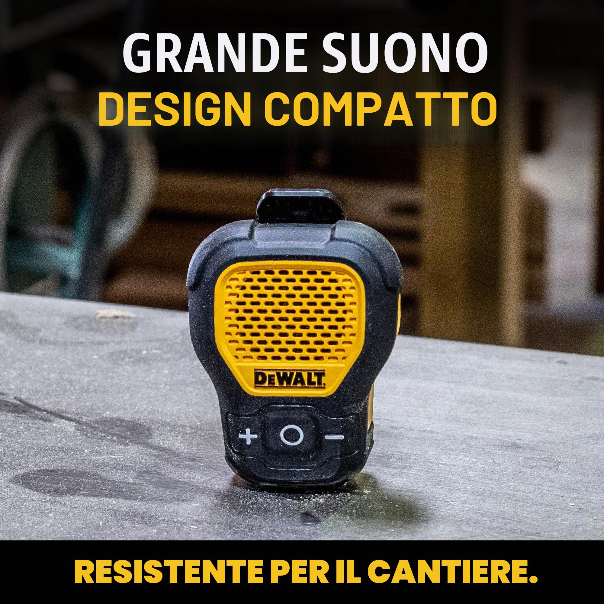 DEWALT Altoparlante Bluetooth indossabile (versione aggiornata), altoparlante portatile impermeabile senza fili, con clip, microfono integrato per musica/chiamate in vivavoce, altoparlante Bluetooth