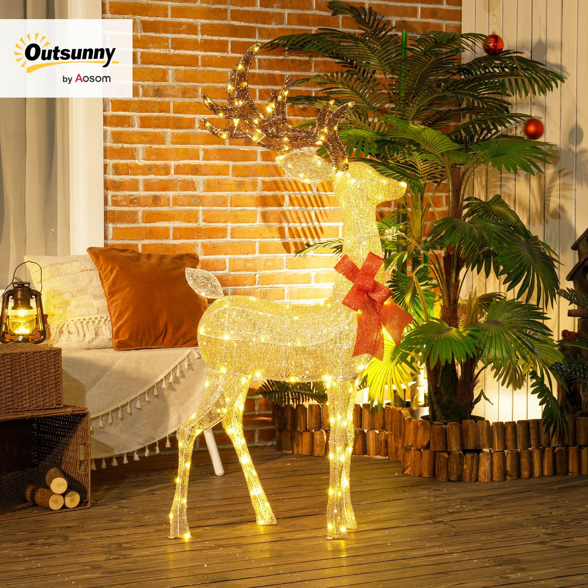 Outsunny LED Rentier Weihnachtsdeko 137 warmweißen LED Außen & Innen Gold | Weihnachtsbeleuchtung, Weihnachtsdekoration, Weihnachtsfigur