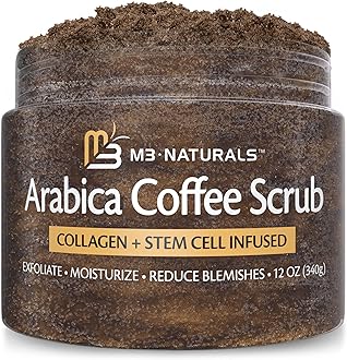 M3 Naturals Arabica Coffee Scrub infused with Collagen and Stem Cell All Natural Body and Face Exfoliating Stretch Marks Spider Veins Acne Scars Anti Cellulite Exfoliator Wrinkles Skin Care