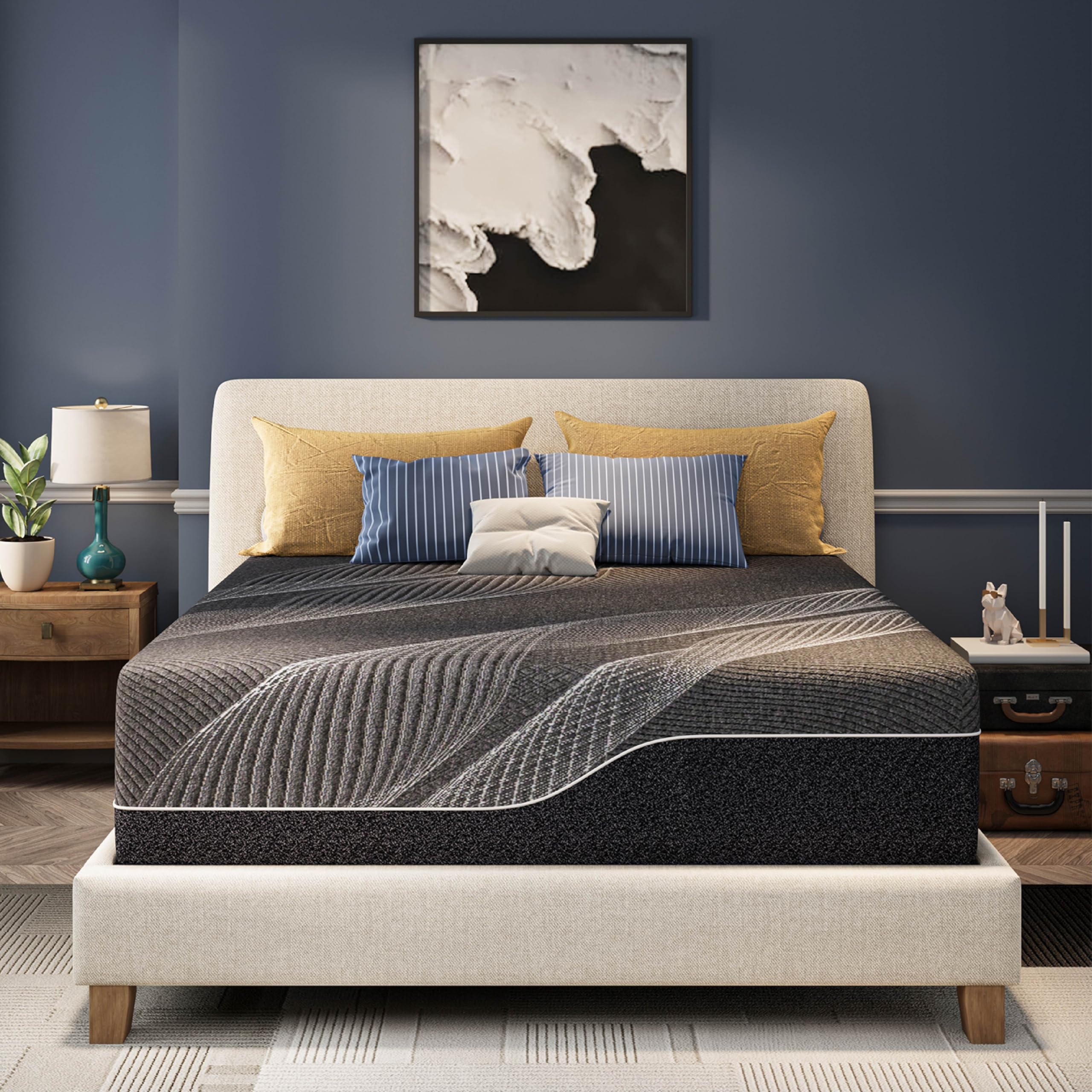 CH CHARME HOUSE 14 Inch King Mattress, Bamboo-Charcoal Memory Foam Mattress, Cooling & Pressure Relief, Bed in a Box, Foam Made in USA & CertiPUR-US Certified, 76"x80"x14", Black