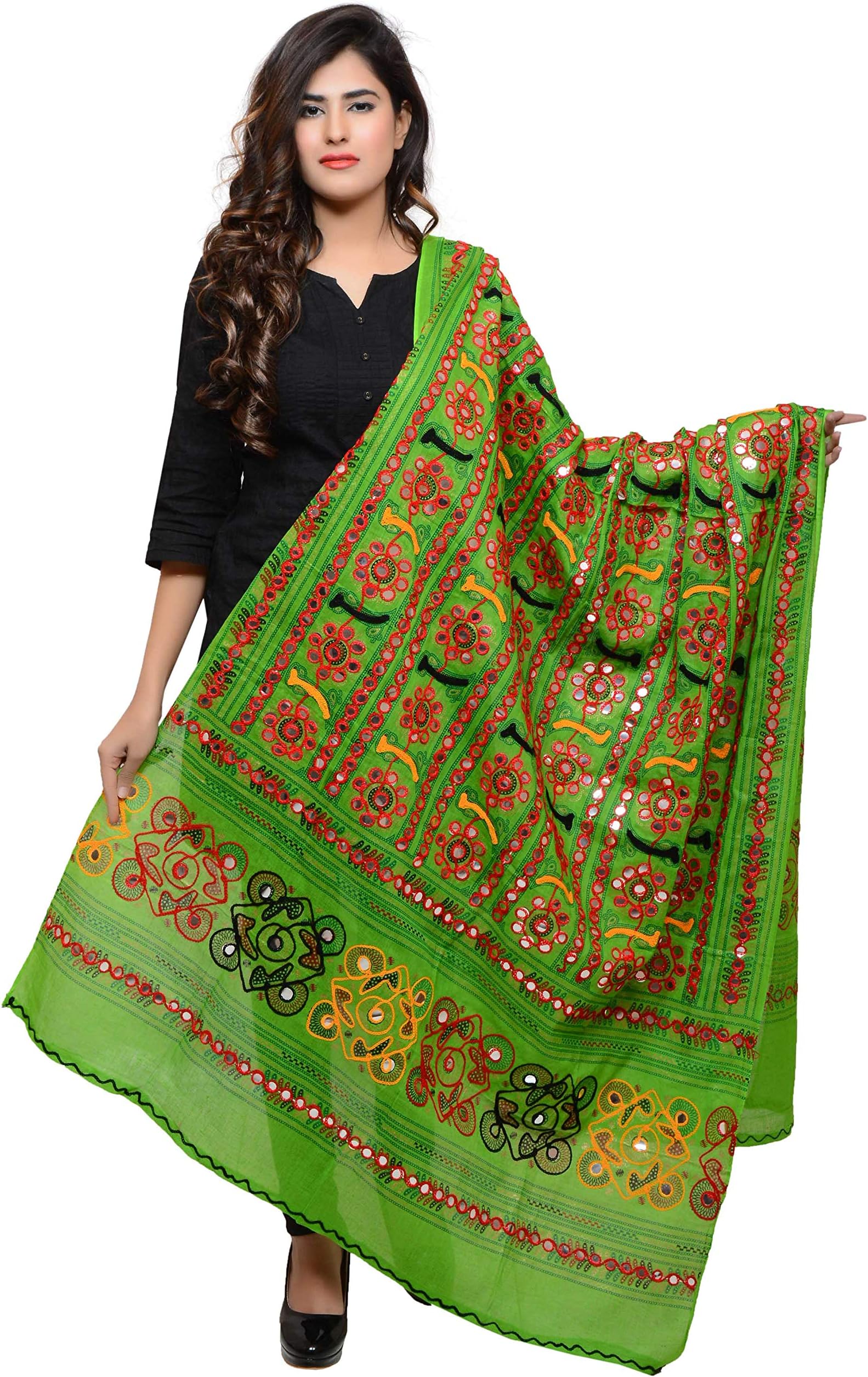 Banjara India Women's Embroidered Kutchwork Cotton Dupatta Bharchak VIP
