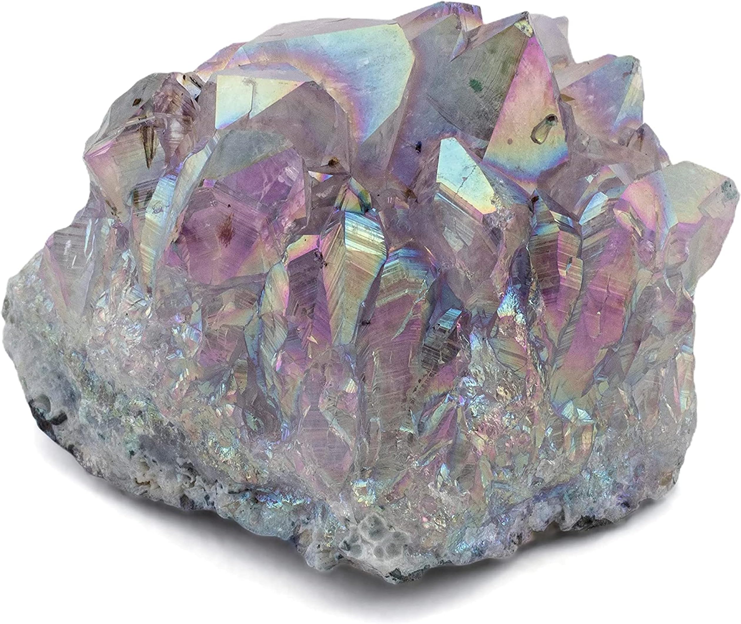 KALIFANO Angel Aura Amethyst Geode - Titanium Bonded High Energy Amatista Crystal - Natural Reiki Wicca Rock (Family Family) for Healing and Soothing