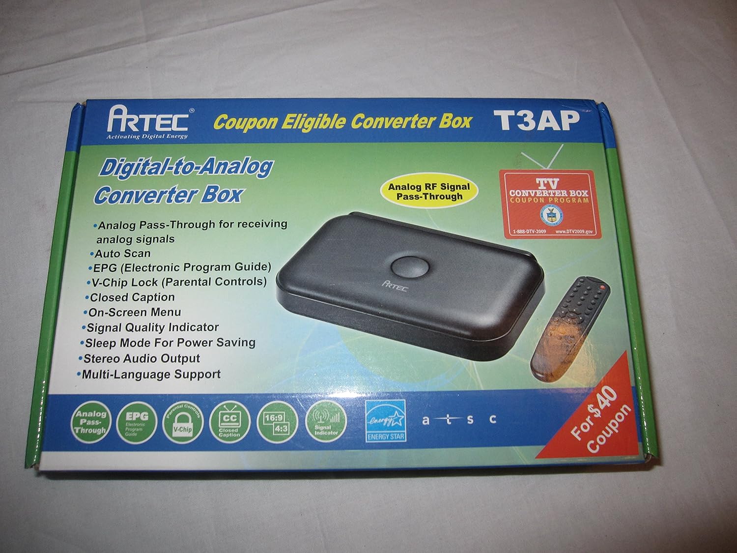 Artec T3AP- NTIA Approved Digital-to-Analog Converter Box with Pass Through