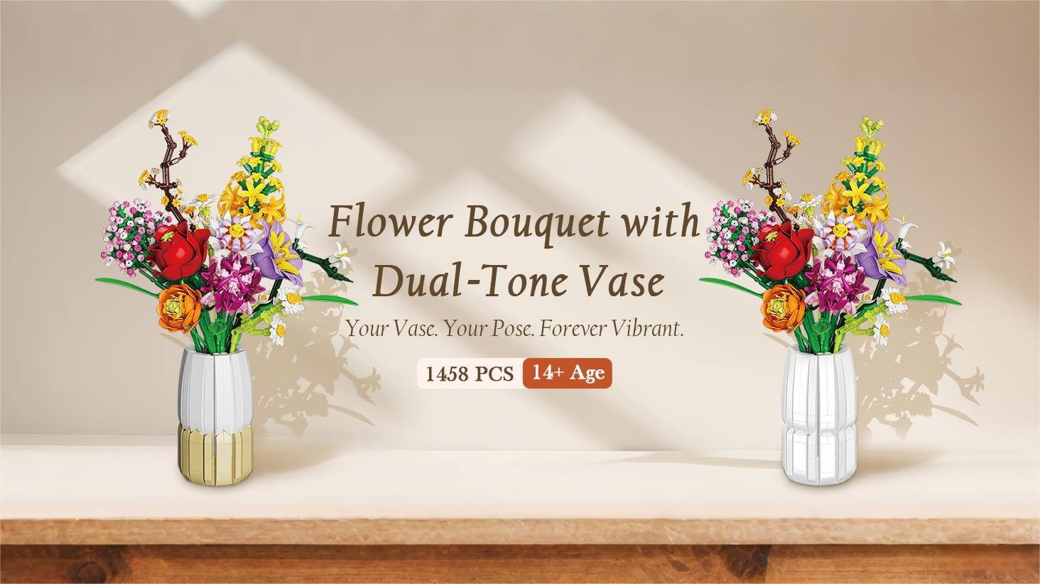 pataya　VINTAGE flower vase2つセット 2 in 1 Vase Flowers Bouquet Building Set, Artificial Flowers