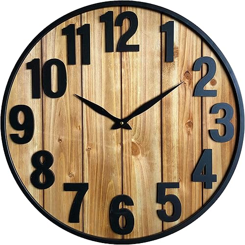 Montoire - Reloj de pared moderno de madera rústica 24 pulgadas gigante vintage de gran tamaño para paredes y decoración grande y audaz para sala de