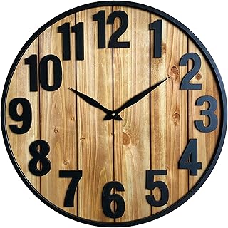 Montoire Modern Rustic Wood Farmhouse Wall Clock, 24 Inch - Giant Oversized Vintage Decorative Clocks for Walls and Large Bold Living Room Decor