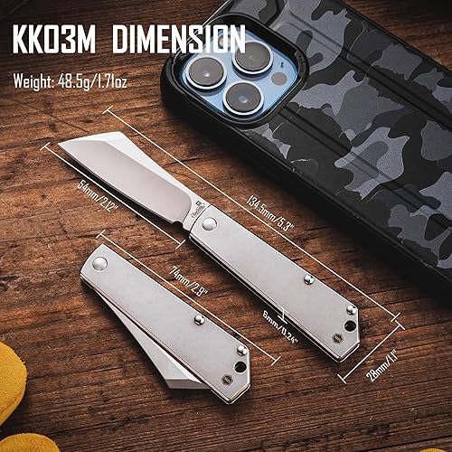 Miniatura 6 de KeyUnity KK03M Cuchillo plegable pequeño cuchillo de hoja fija, cuchillo de bolsillo EDC de acero inoxidable para hombres y mujeres