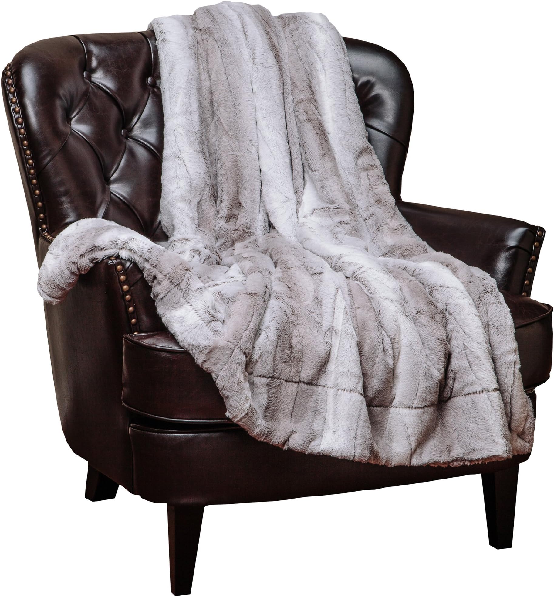 Chanasya Premium Faux Fur Ombre Throw Blanket - Super Soft, Lightweight Minky Blanket with Fuzzy Sherpa Side - 50" x 65” - Gray