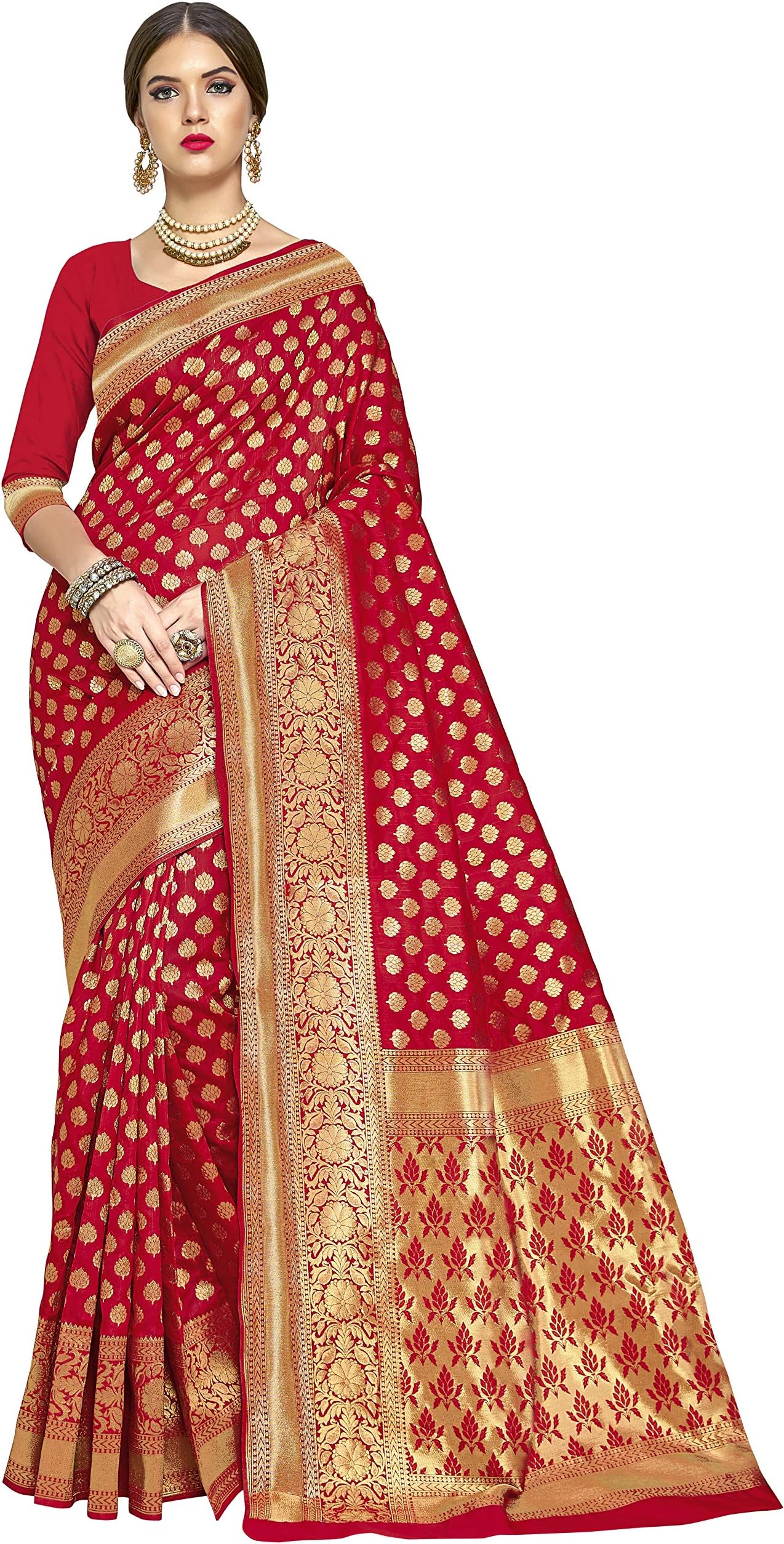 Glory SareesWomen's Kanchipuram Art Silk Saree With Blouse Piece