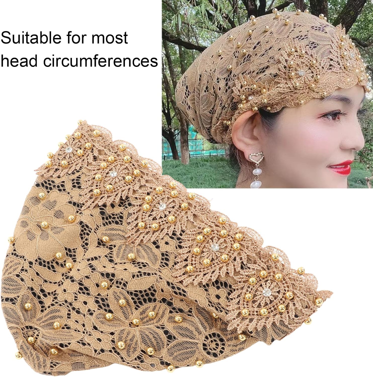 Muslim Turban Hat Comfortable Breathable Women Turban Floral Design Stretch Head Wrap for Daily Use Worship(Crown)