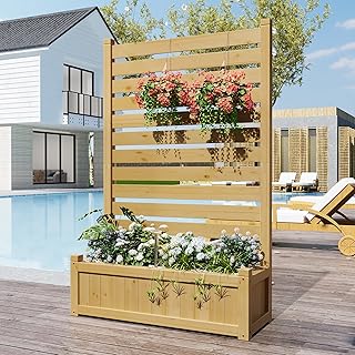 Solid Wood Outdoor Privacy Fence Screen with Planter Box, No-Dig Design ...