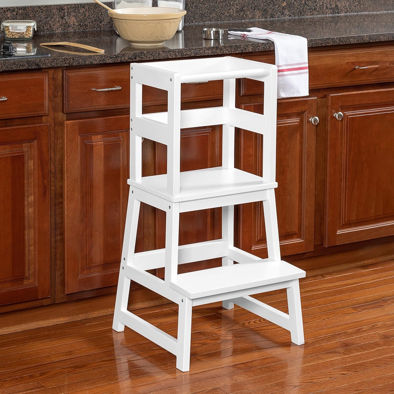 Amazon.com: Toddler Kitchen Stool - White Wooden Step Stool Tower for Kids Kitchen Counter ...