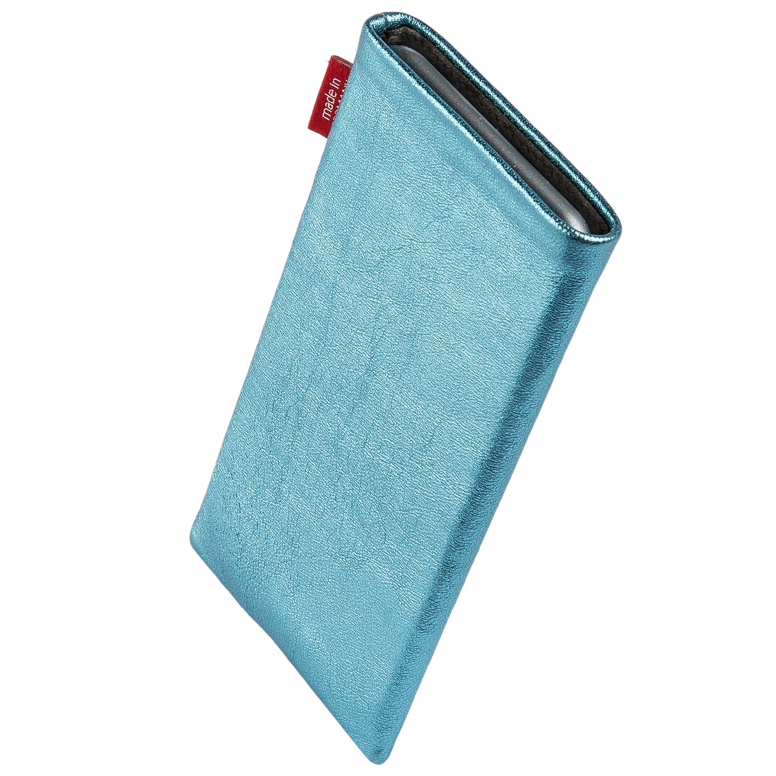 fitBAG Groove Turchese per Apple iPhone 16 Pro Max 6.9" Custodia per cellulare pelle nappa lucida con imbottitura in microfibra | Accessorio con funzione di pulizia | Made in Germany