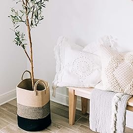 OrganiHaus Large Brown Woven Laundry Basket w/Handles 52L, Rope Dirty Clothes Hamper, Blanket Basket for Living Room, Baby Laundry Hamper for Nursery, Soft & Durable Decorative Organizer Bin