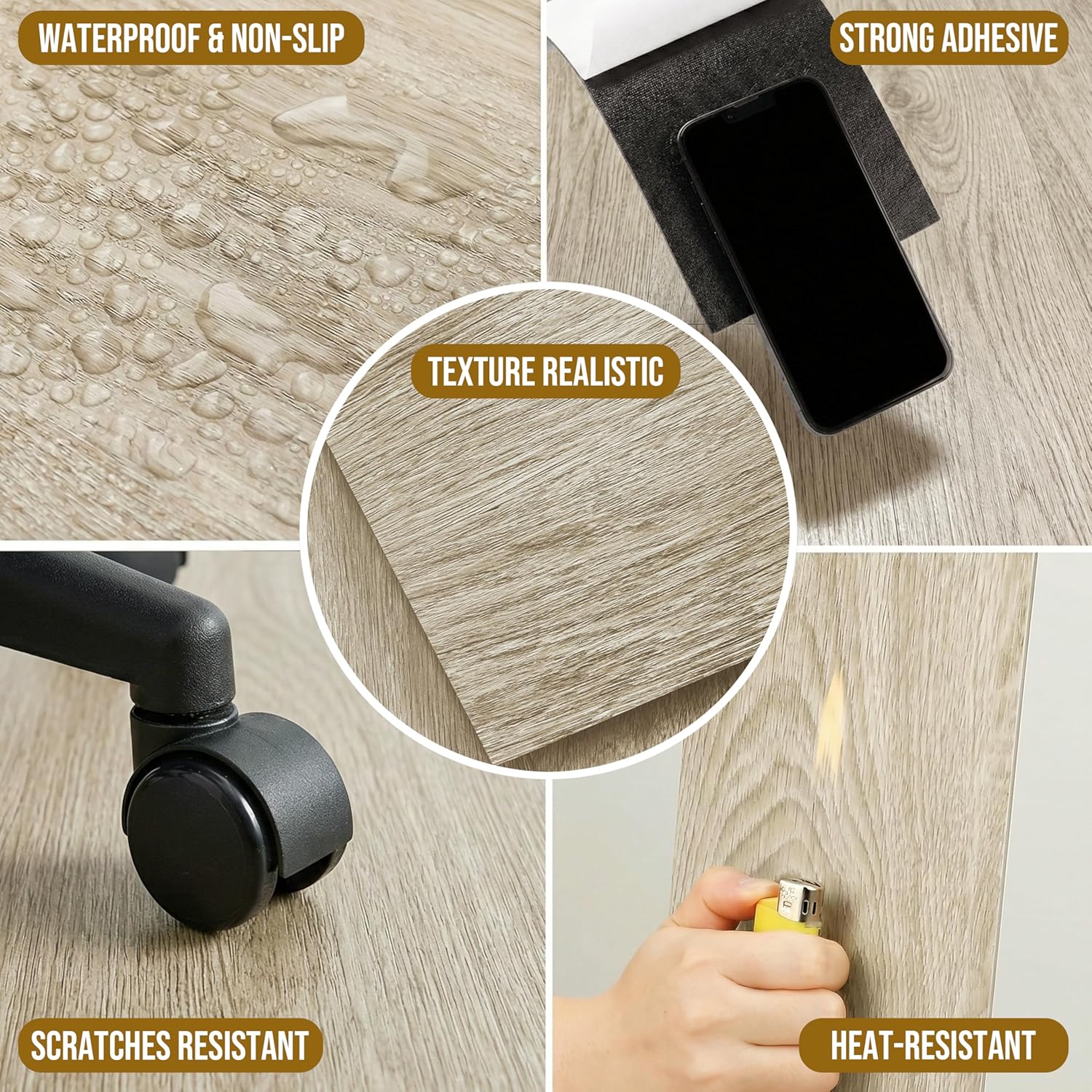Waterproof Peel and Stick Floor Tile, 54 Sq.Ft Washed Beige Vinyl Wood Flooring, Easy DIY-Install & Durable for Kitchen, Bedroom, Bathroom, RVs, Rental-Friendly (36-Planks 6"x36")