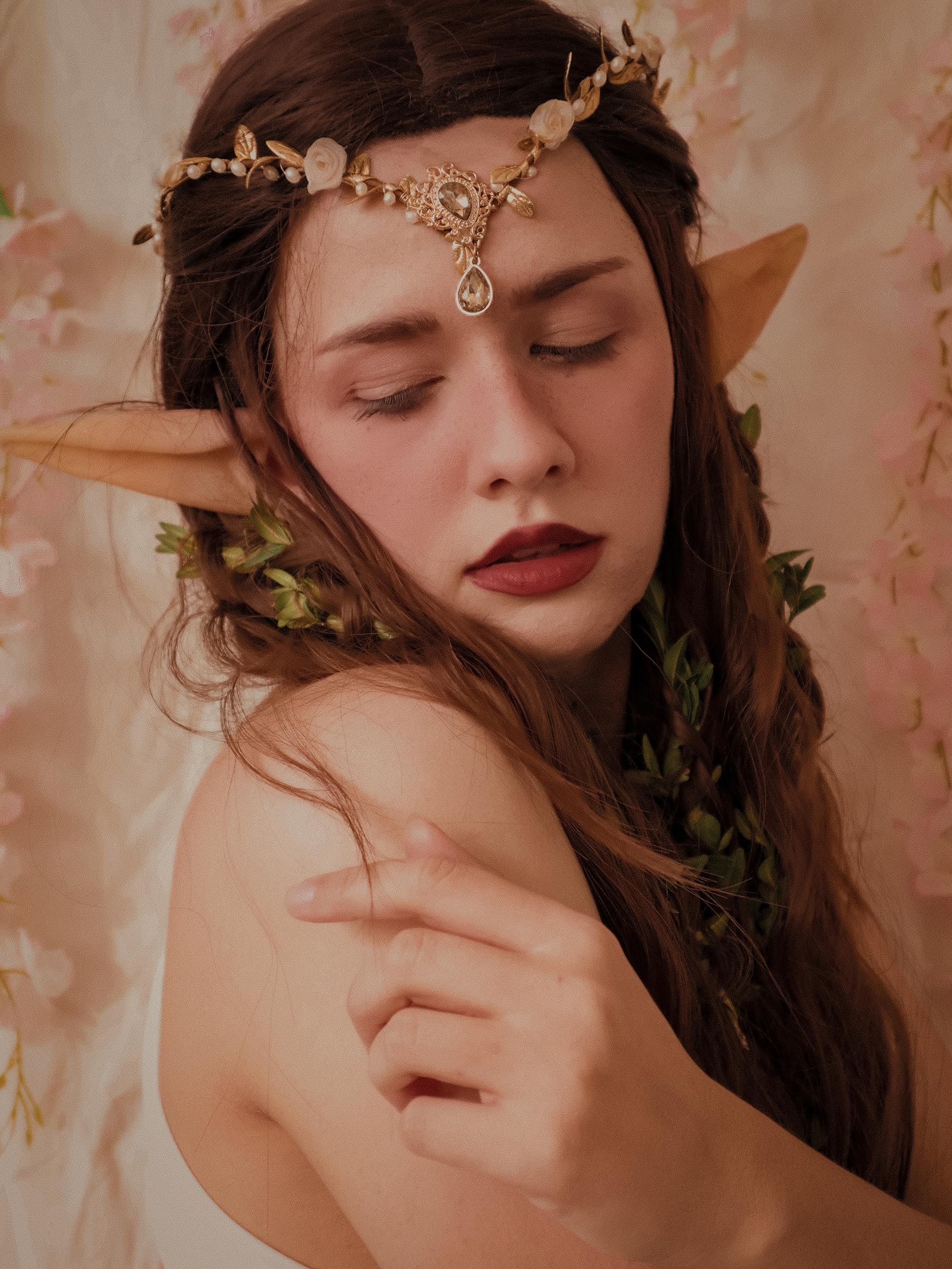 Amazon.com: MOSTORY Handmade Gold Fairy Crown Elf Flower  display picture 2