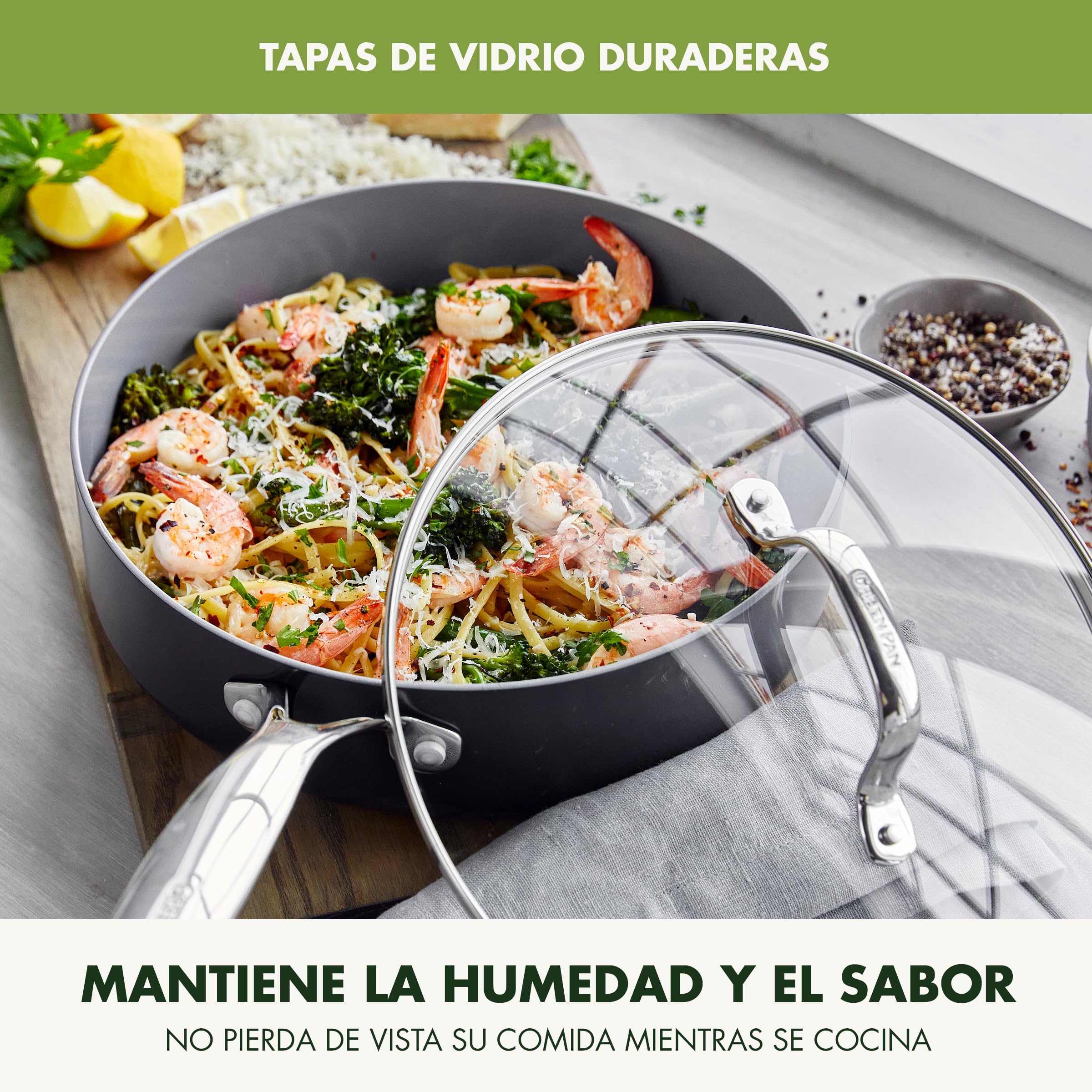 GreenPan Valencia Pro Juego de Sartenes de 20 cm y 26 cm de Cerámica Saludable Anodizada Dura Antiadherente, Sin PFAS, Inducción, Apto para Lavavajillas, Apto para Horno, Gris