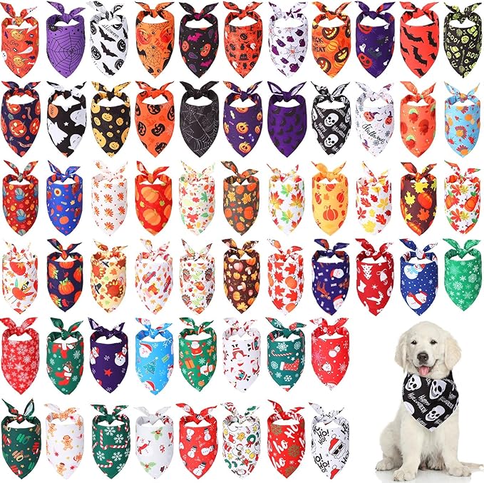 60 Pieces Halloween Dog Bandanas Bulk Fall Holiday Dog