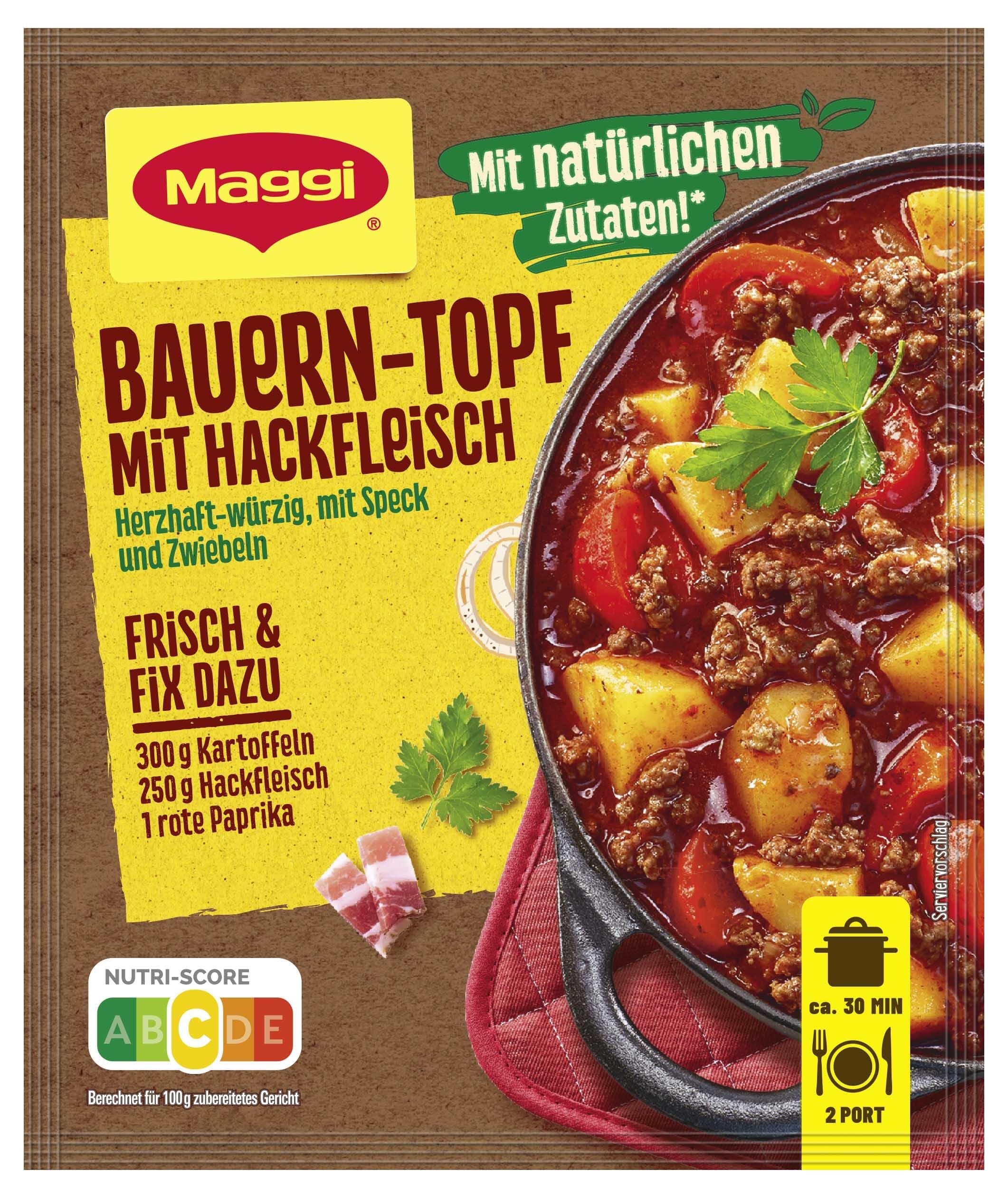 MAGGI Fix für Bauern-Topf mit Hackfleisch, Würzmischung, mit natürlichen Zutaten*, für 2 Portionen, 1er Pack (1 x 39g )