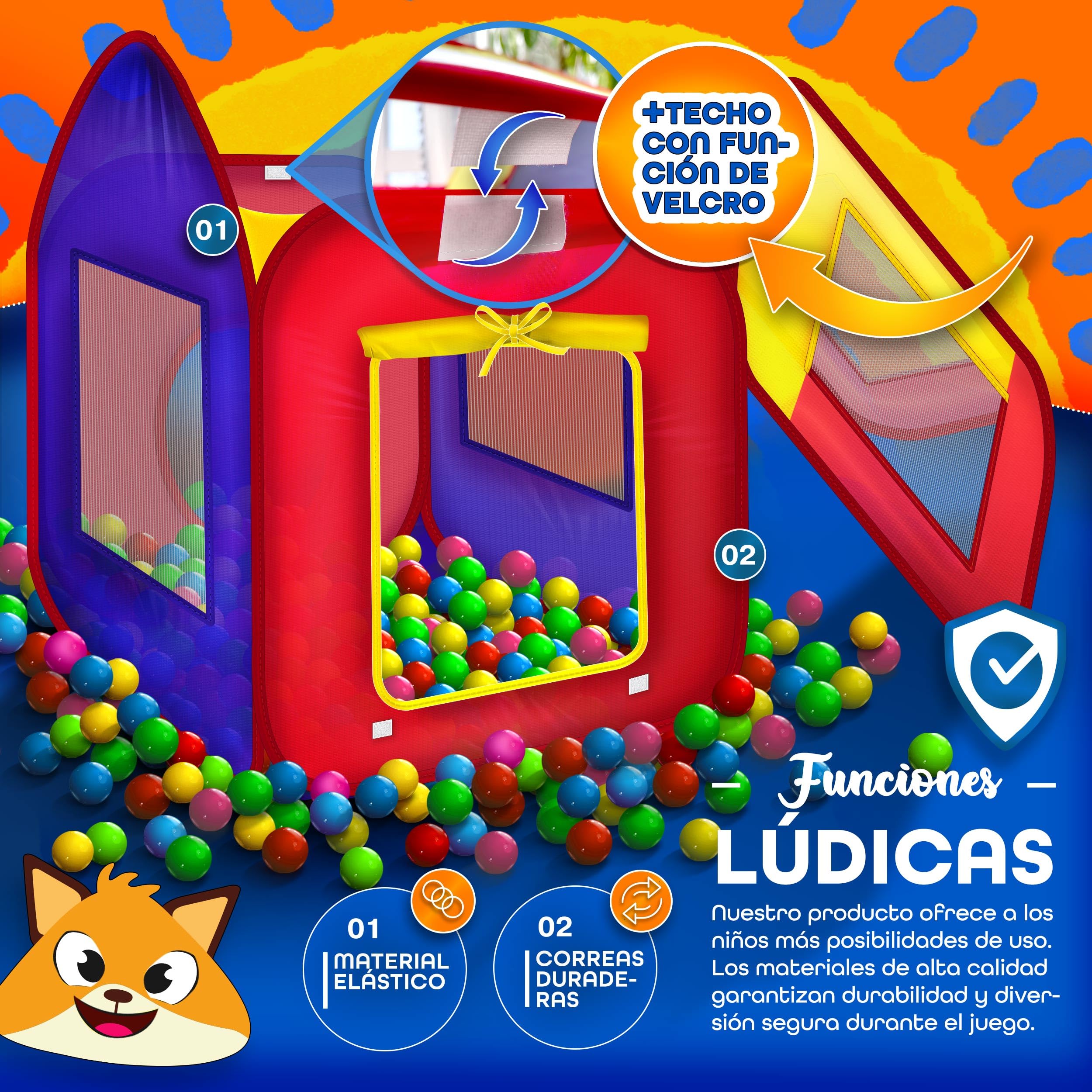 KIDUKU® Tienda de campaña Infantil Piscina de Bolas Tienda de Tela para niños Pop up + 200 Bolas + Bolsa para Interior y Exterior