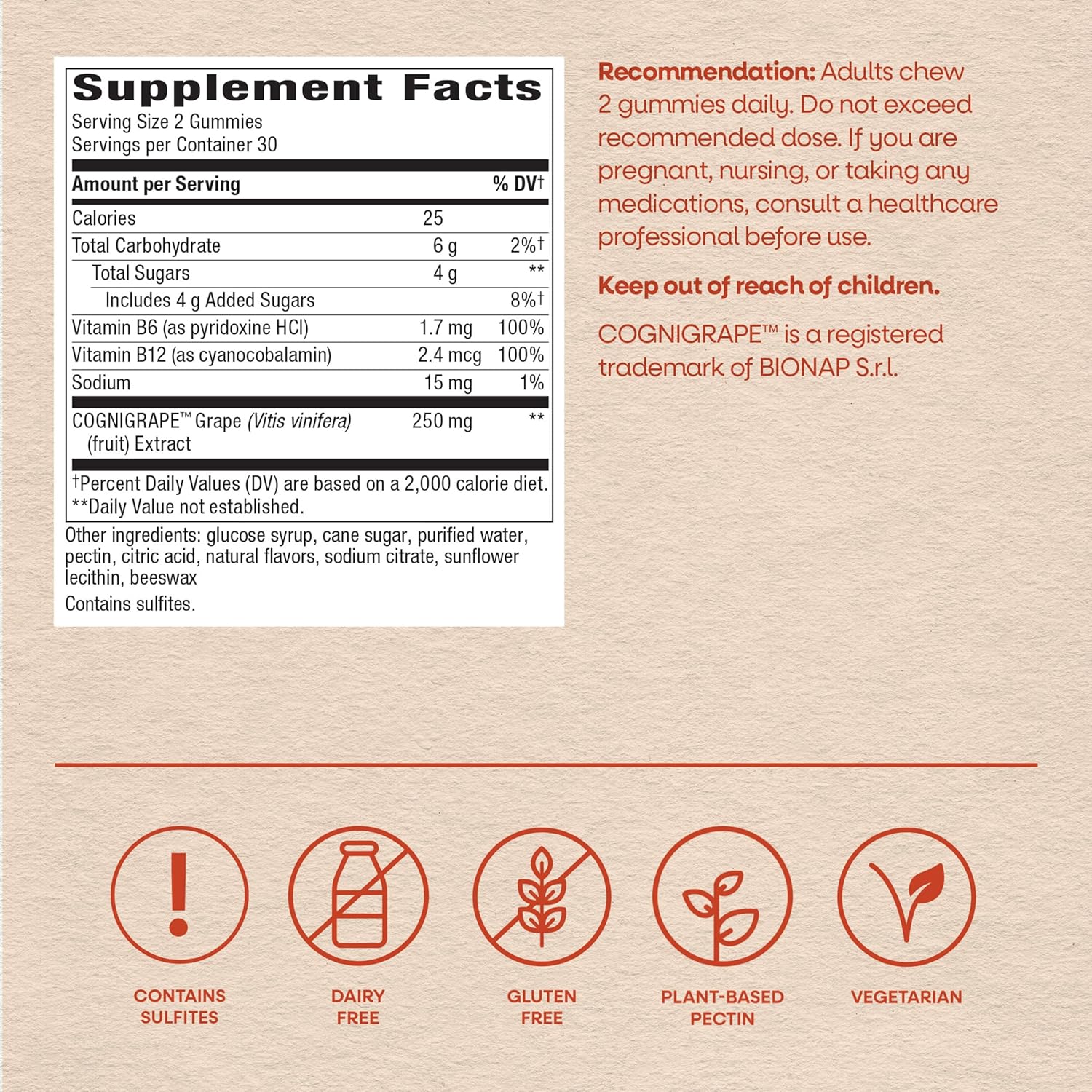 Nature's Way Brain Fuel Gummies, Brain Supplement for Focus and Memory Support,* Clinically Studied Cognigrape Supports Cognition,* Vitamins B6 & B12 Support Brain Function,* Grape Flavored, 60 Count