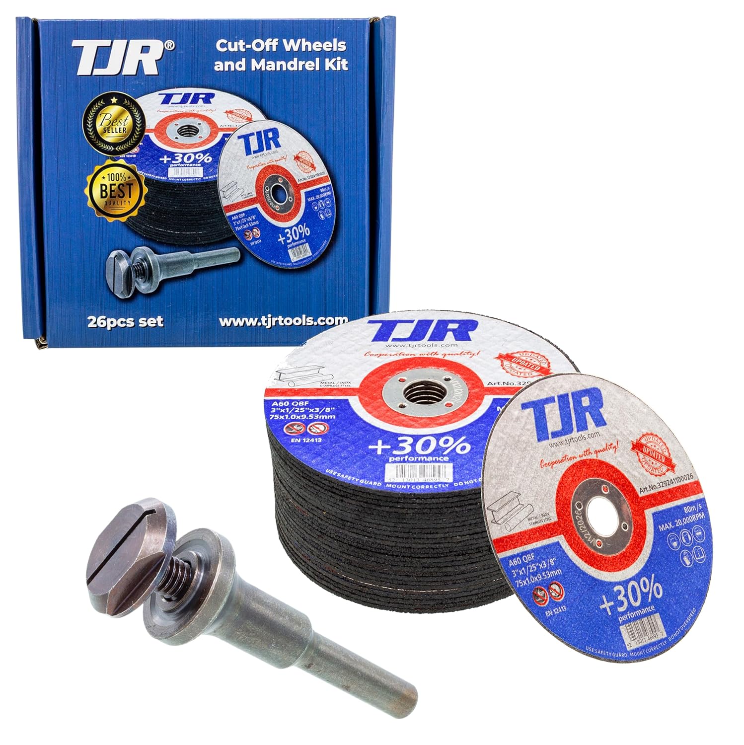 TJR© Mounting Mandrel for Cut-Off Wheels - Versatile 3/8-inch Arbor Hole and ¼-inch Stem with Dual Locking Options with Screwdriver and Wrench - Die Grinder Arbor (25 + 1 pcs)