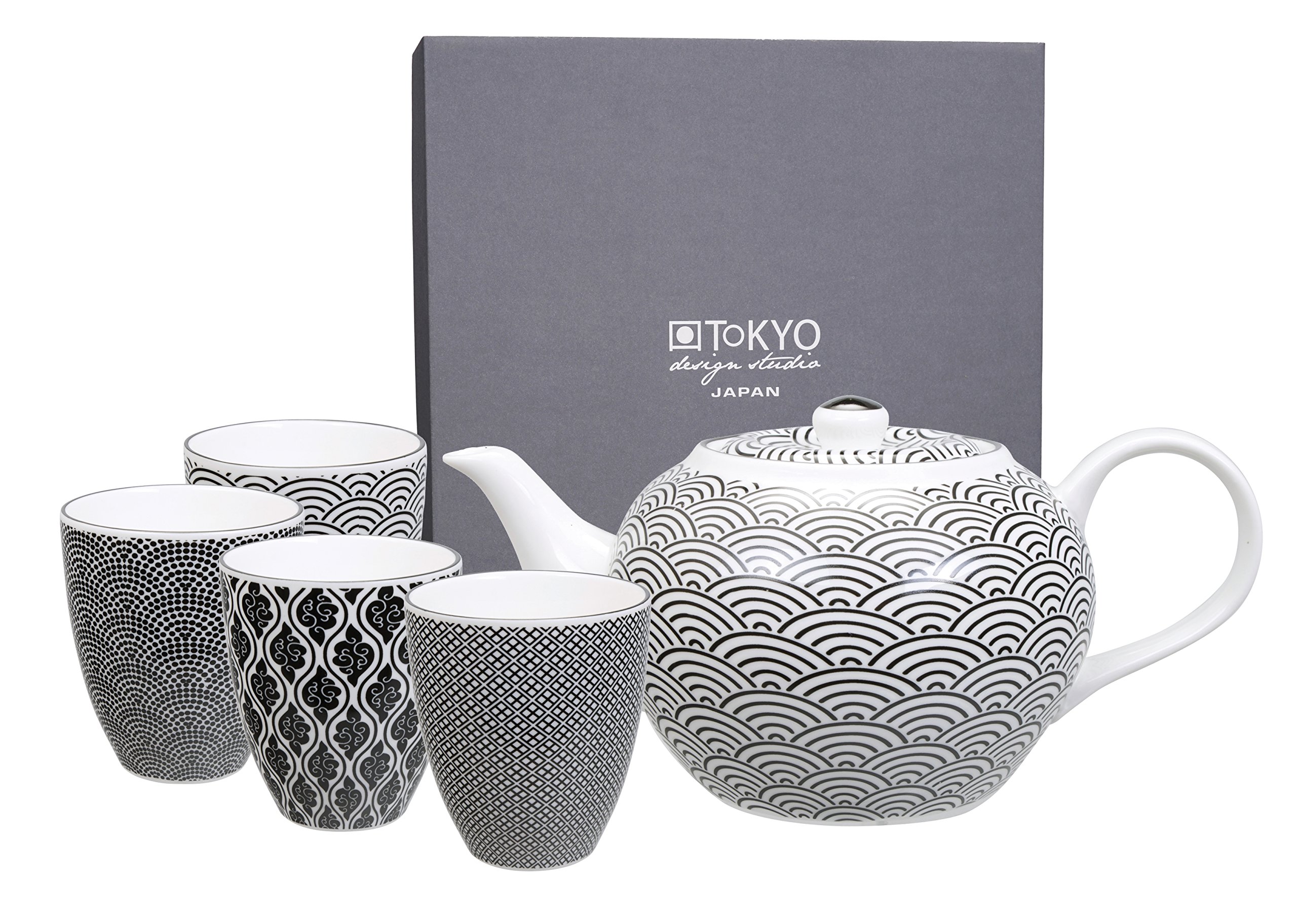 TOKYO design studio Estudio de diseño de Tokio, Nippon Negro Wave Juego de té, de 5, Negro/Blanco, Juego de 5