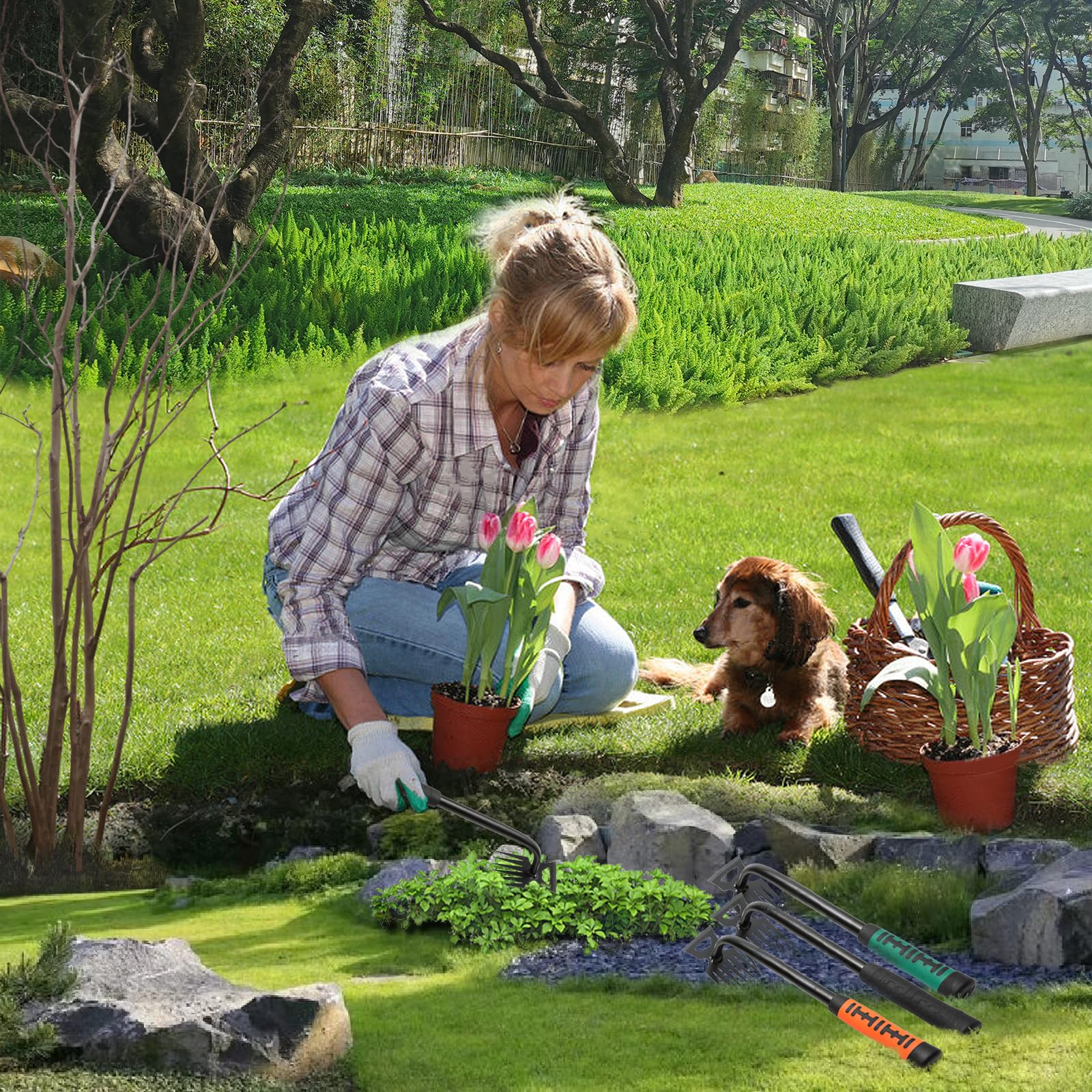 Attrezzi da giardinaggio a mano, diserbo artefatto per sradicamento, strumento per diserbo in acciaio al manganese, strumento manuale multifunzionale per giardinaggio per cortile e giardino (6 denti)