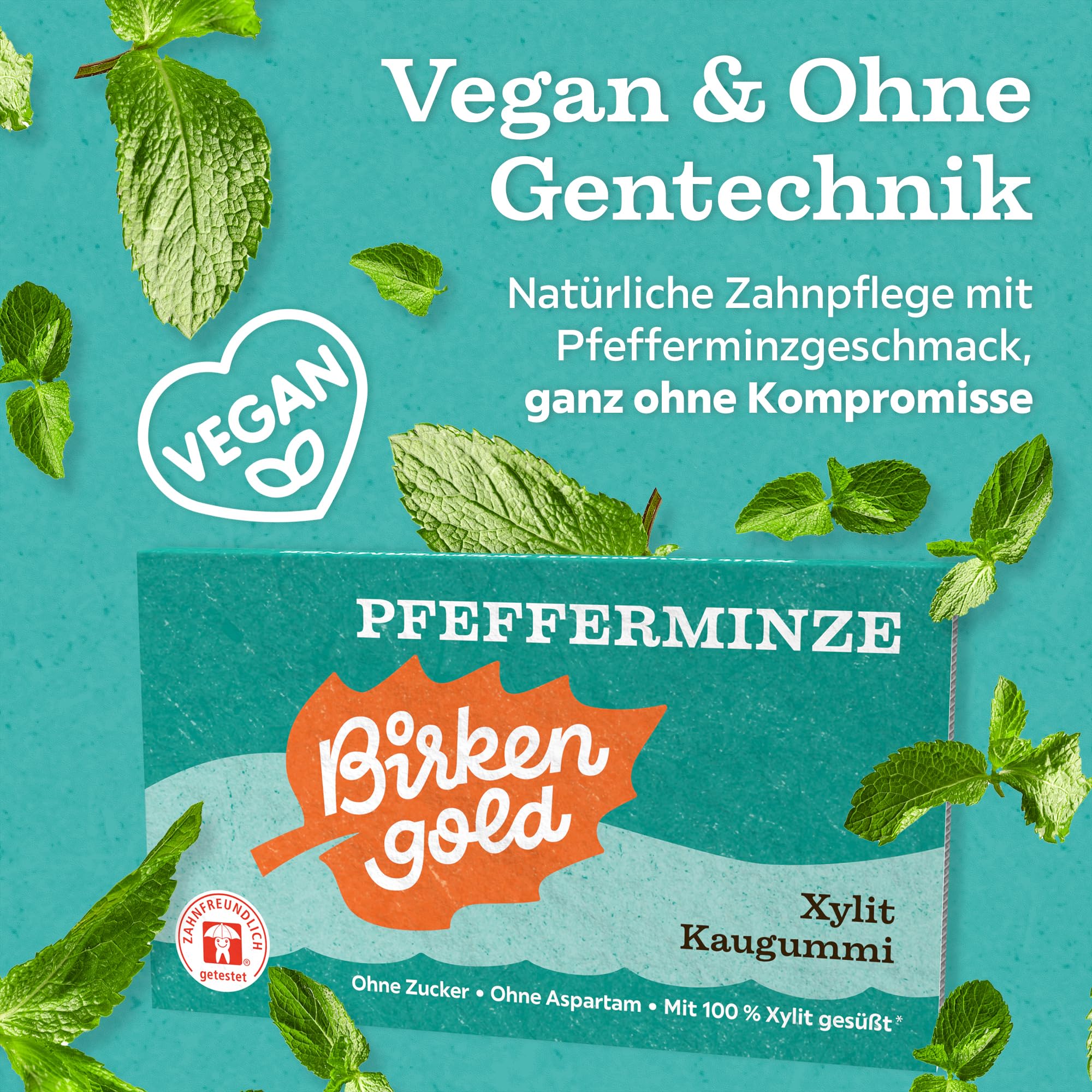 Birkengold Xylit Kaugummi Pfefferminze | 12 Stk. Blister | Zahnpflege-Kaugummi | Zuckerfrei | Hoher Xylit-Anteil 70% | Vegan | Ohne Titandioxid | Ohne Aspartam | Mit Birkenzucker