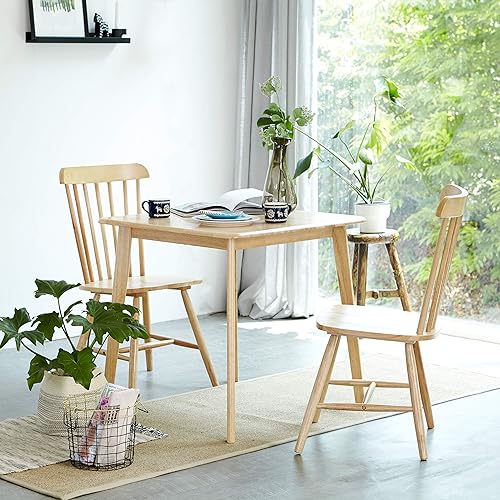 Miniatura 7 de Livinia Toto - Juego de dos sillas de comedor de roble malasio, sillas laterales de madera con respaldo de eje alto (roble natural)