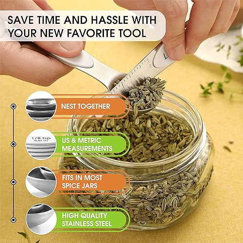 Miniatura 7 de Spring Chef Stai3nless - Vasos medidores magnéticos de acero, juego de 7, cucharas medidoras negras y magnéticas, juego de 8, color blanco, paquete