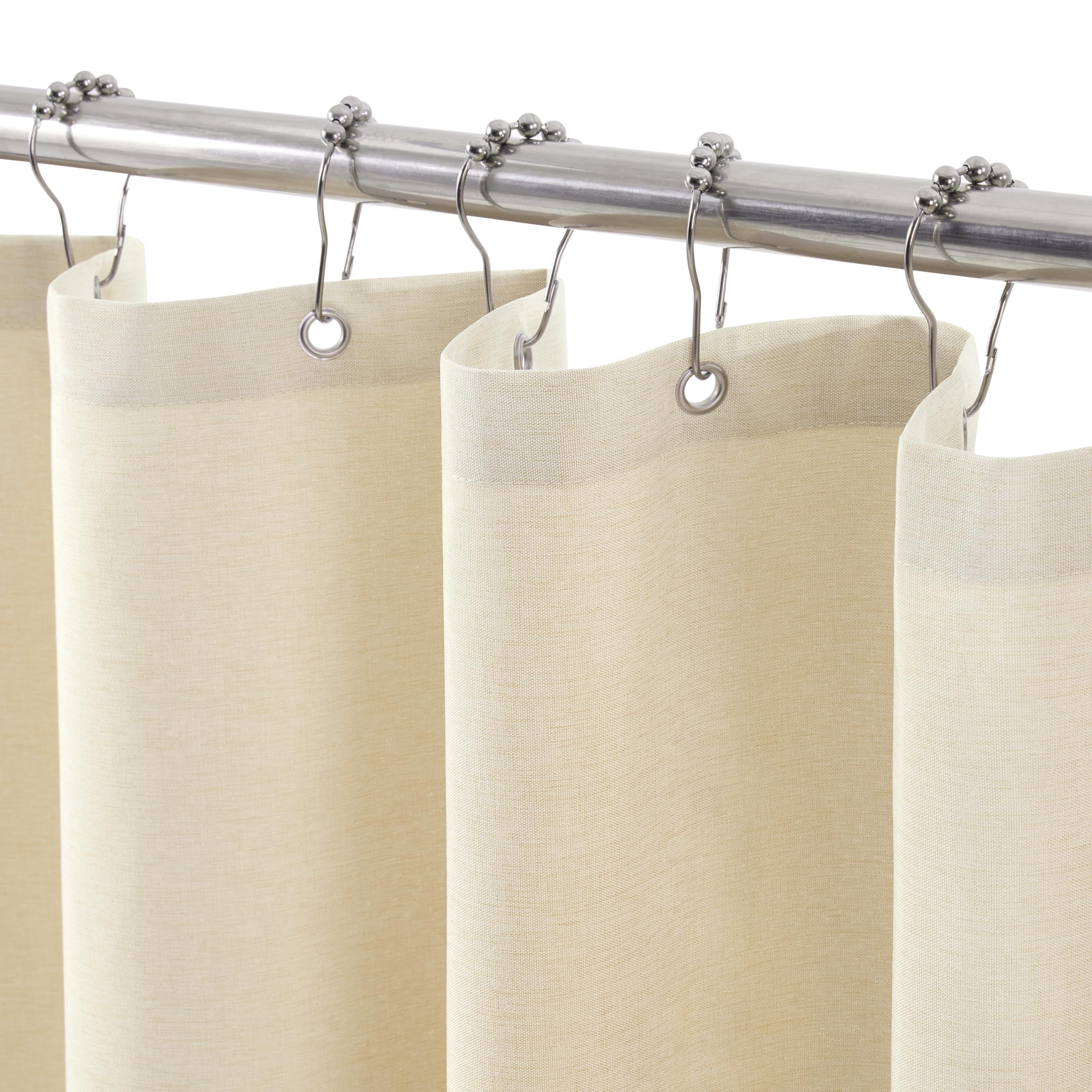 Cortina de Ducha para Baño con Ganchos de Metal Cortina de Ducha de Tela de Lino Cortina de Baño Resistente para Bañera Ducha, Impermeable - 182 x 182cm (Beige) — view 36