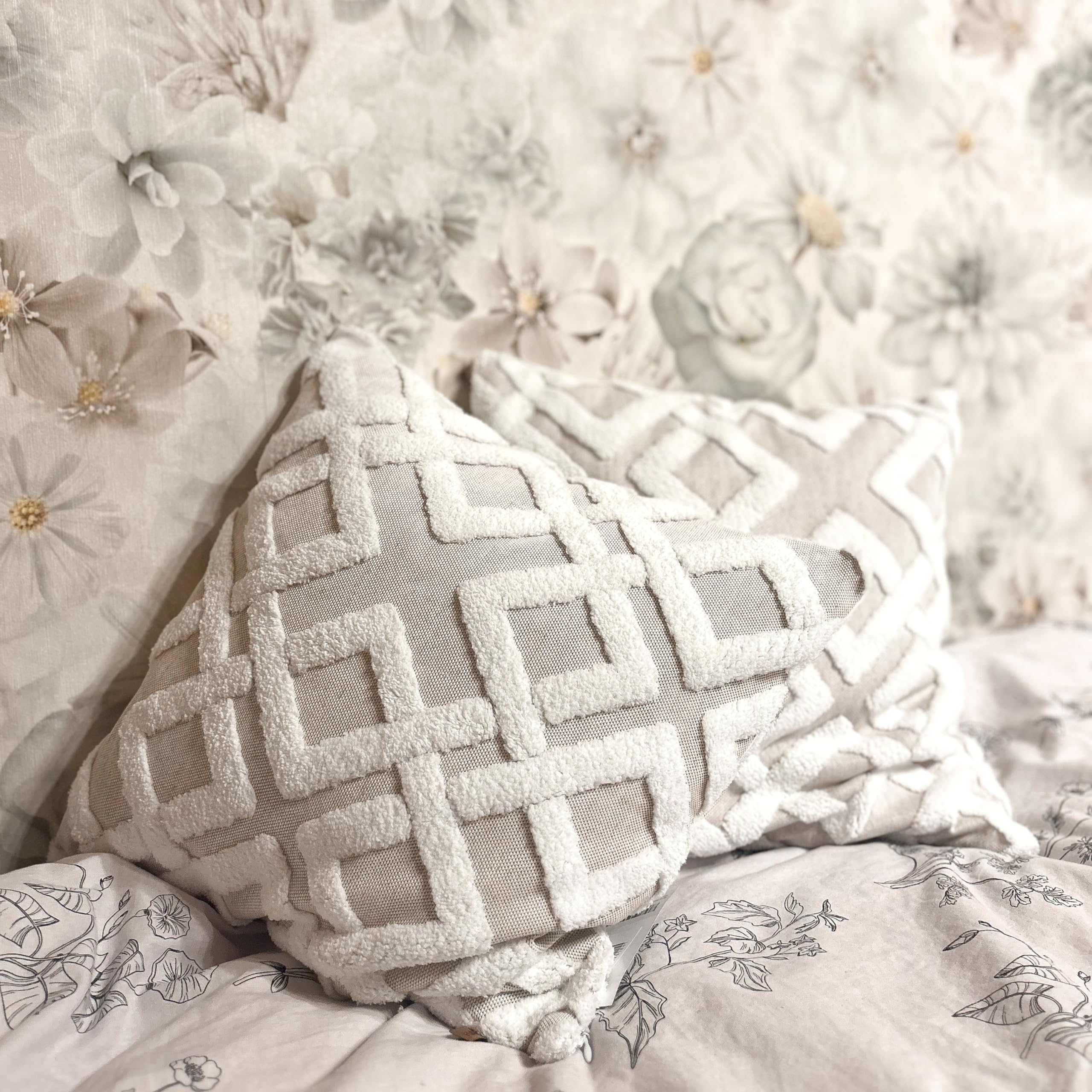 HAMUR HOME Zestaw 2 poszewek na poduszki 45 x 45 cm, ozdobny prążkowany aksamit poszewka na poduszkę na sofę, samochód, dom, salon, sypialnia, łóżko, kliknięcie, poszewki na poduszki (Mila, beżowy)