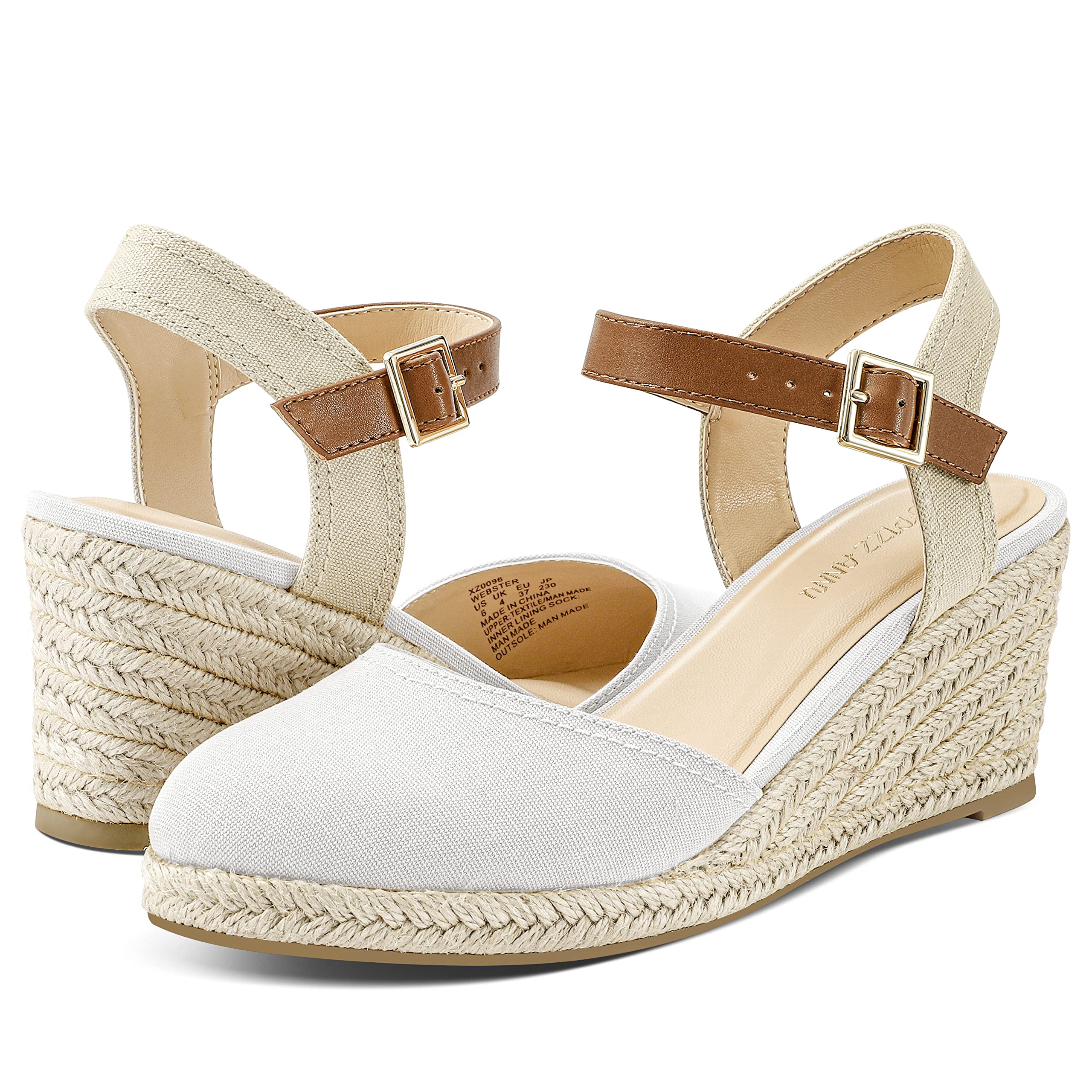 PIZZ ANNU Sandalias Mujer Verano Alpargatas con Cuñas de Esparto y Punta Cerrada Plataforma Espadrilles Zapatos Tacón Novia Boda Elegantes