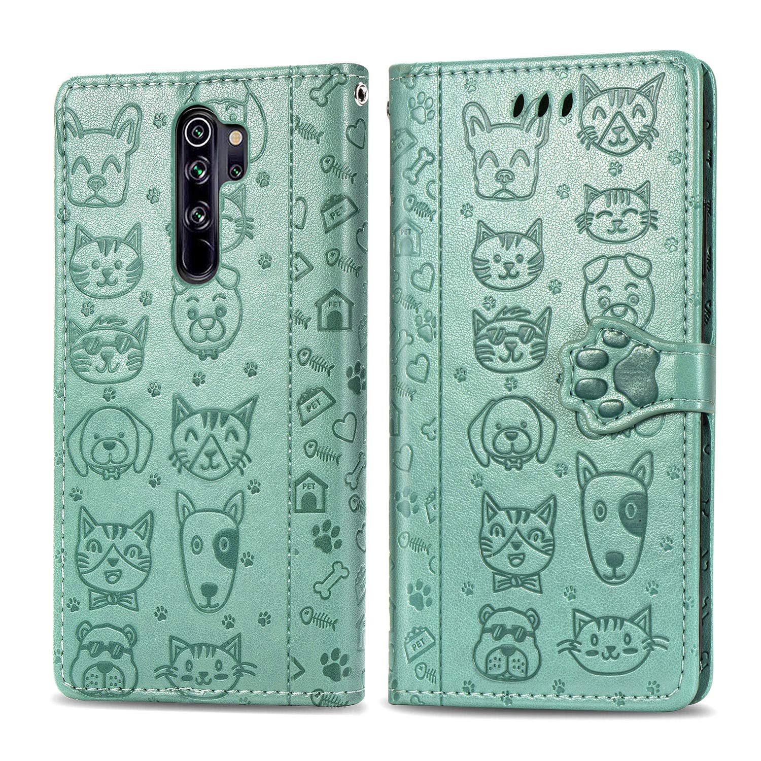 Fertuo Cover Xiaomi Redmi Note 8 Pro, Custodia Portafoglio a Libro in Pelle Flip Cover con Porta Carte, Chiusura Magnetica [Disegni di Gatto Cane] Case Antiurto per Redmi Note 8 Pro, Rosa