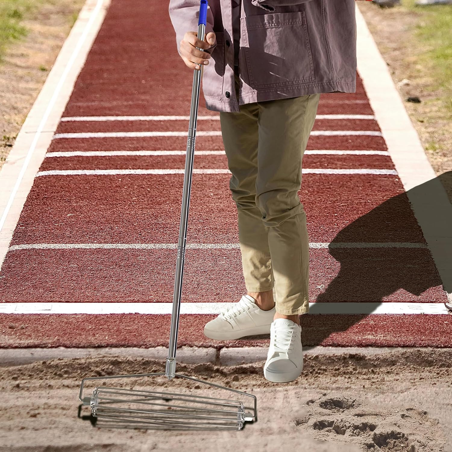 Sand Rake for Beach，Leveling Rakes for Long Jump and High Jump Baseball Fields，Adjustable Rake for Sandy Golf Courses